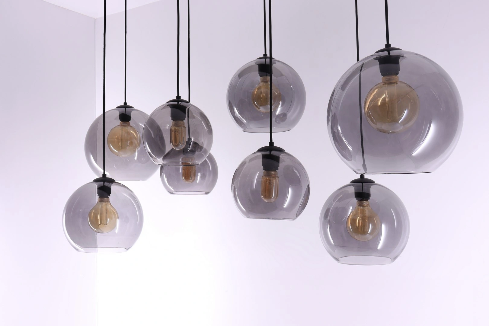 Hanglamp 8lichts - 8 Grey getint glazen - 135cm  50203