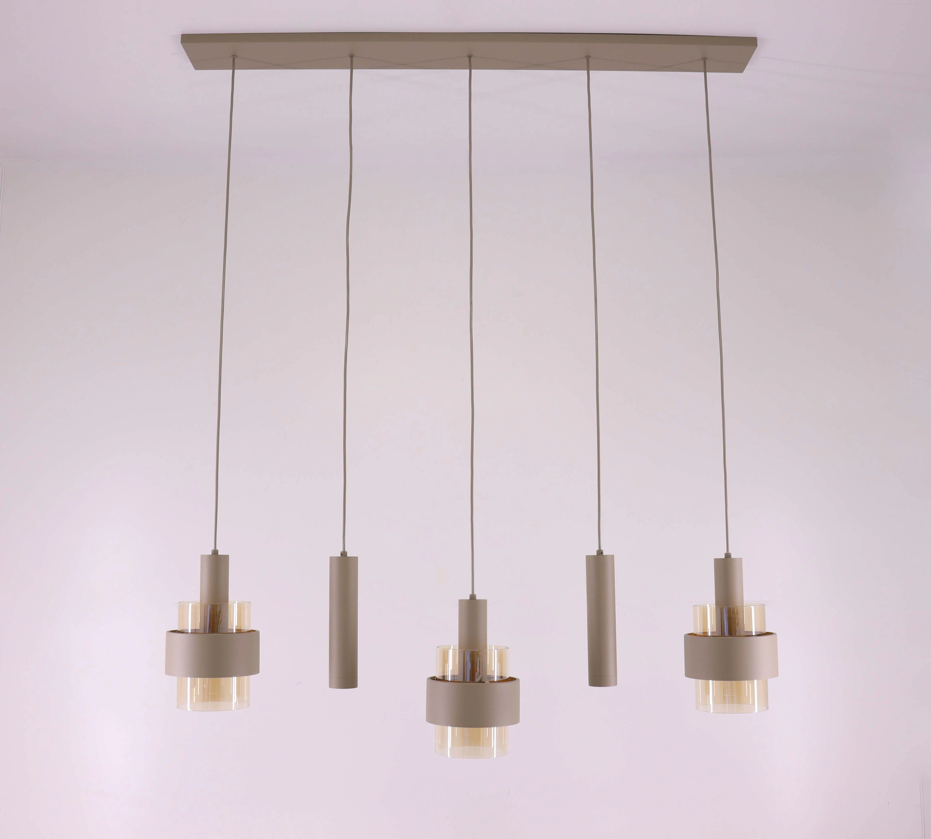 Hanglamp 5 lichts - zandkleur met kokers - Lengte 120cm 46582