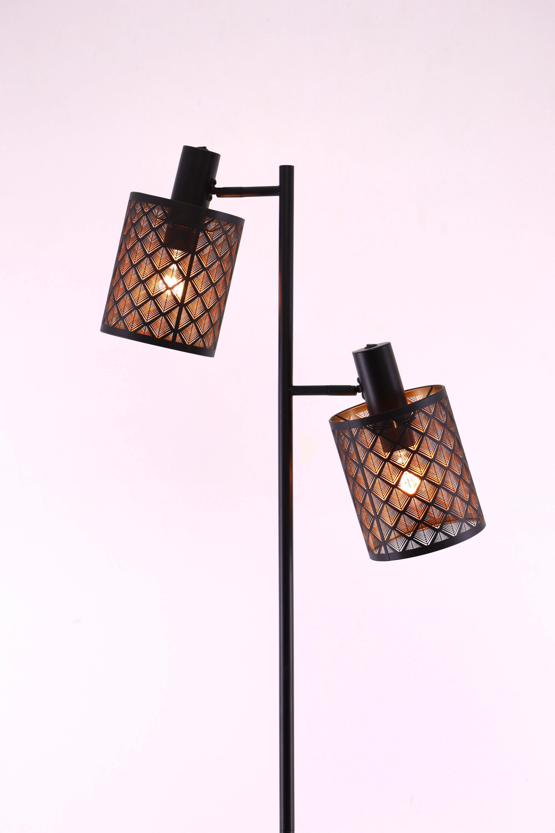 Vloerlamp 2 lichts - zwart met goud - Hoogte 166cm 46646