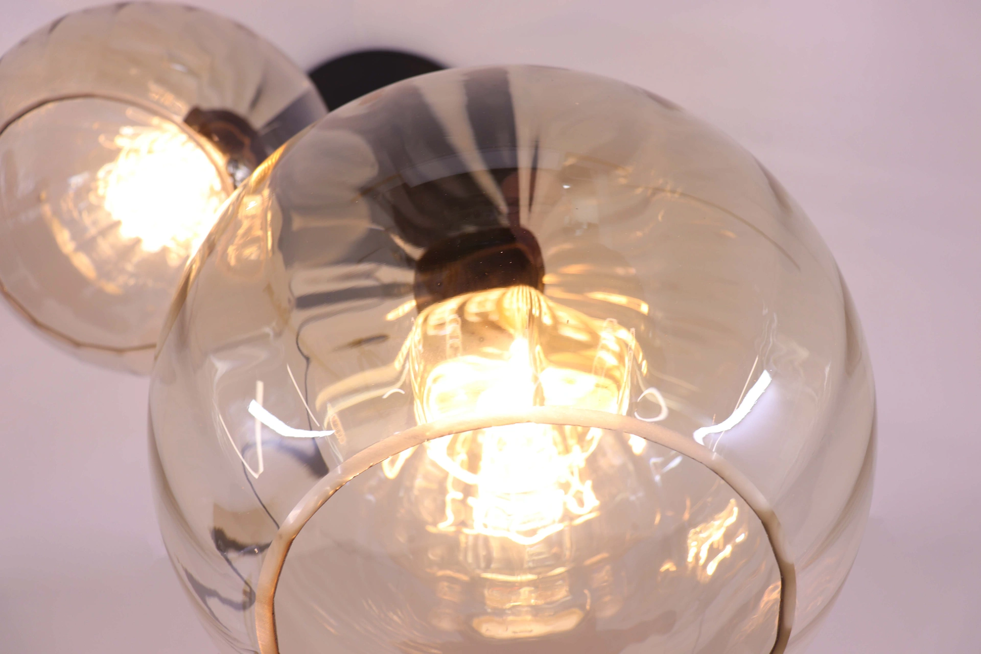 Hanglamp amber glas - 3lichts geribbeld - rond 50270