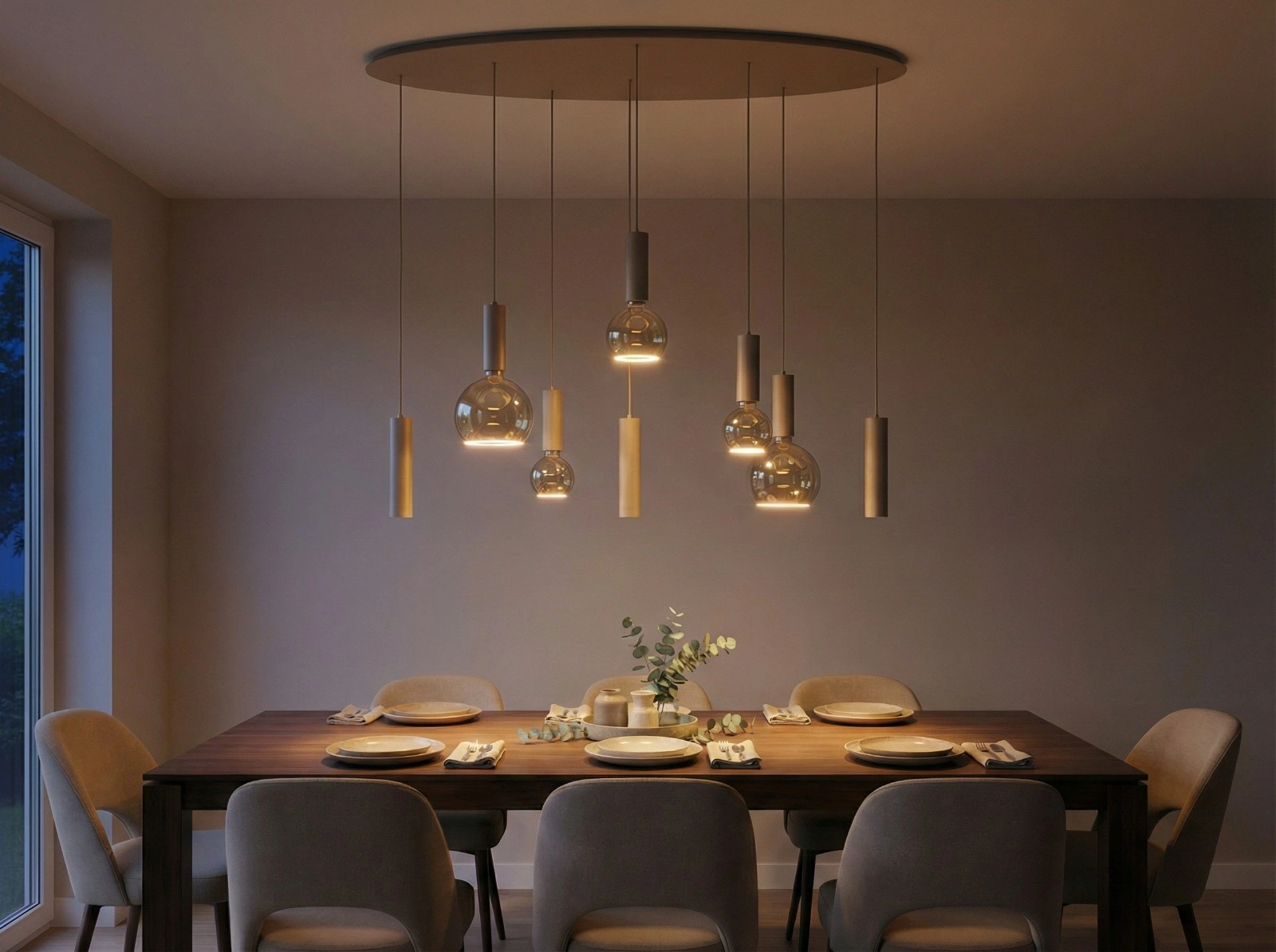 Hanglamp champagne zand 8-lichts 140 cm Segula Floating LED en GU10 spots 50276