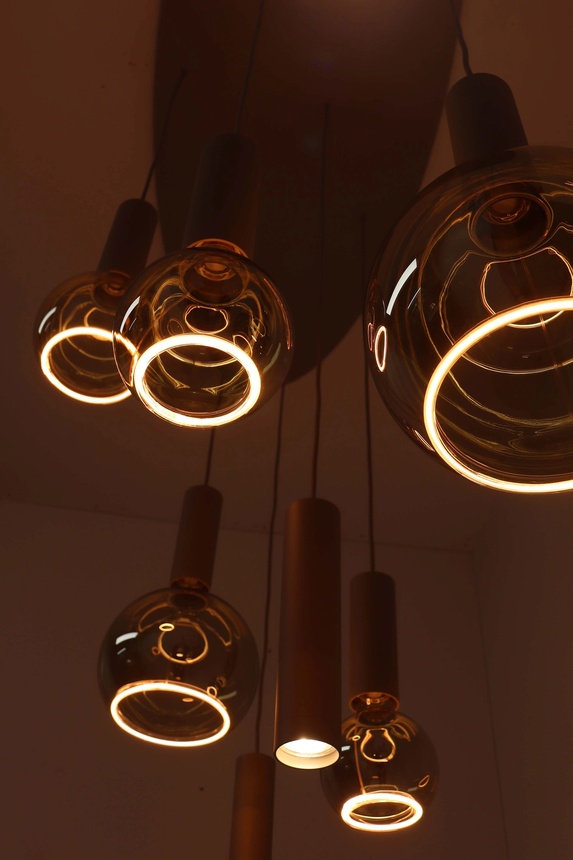 Hanglamp champagne zand 8-lichts 140 cm Segula Floating LED en GU10 spots 50276