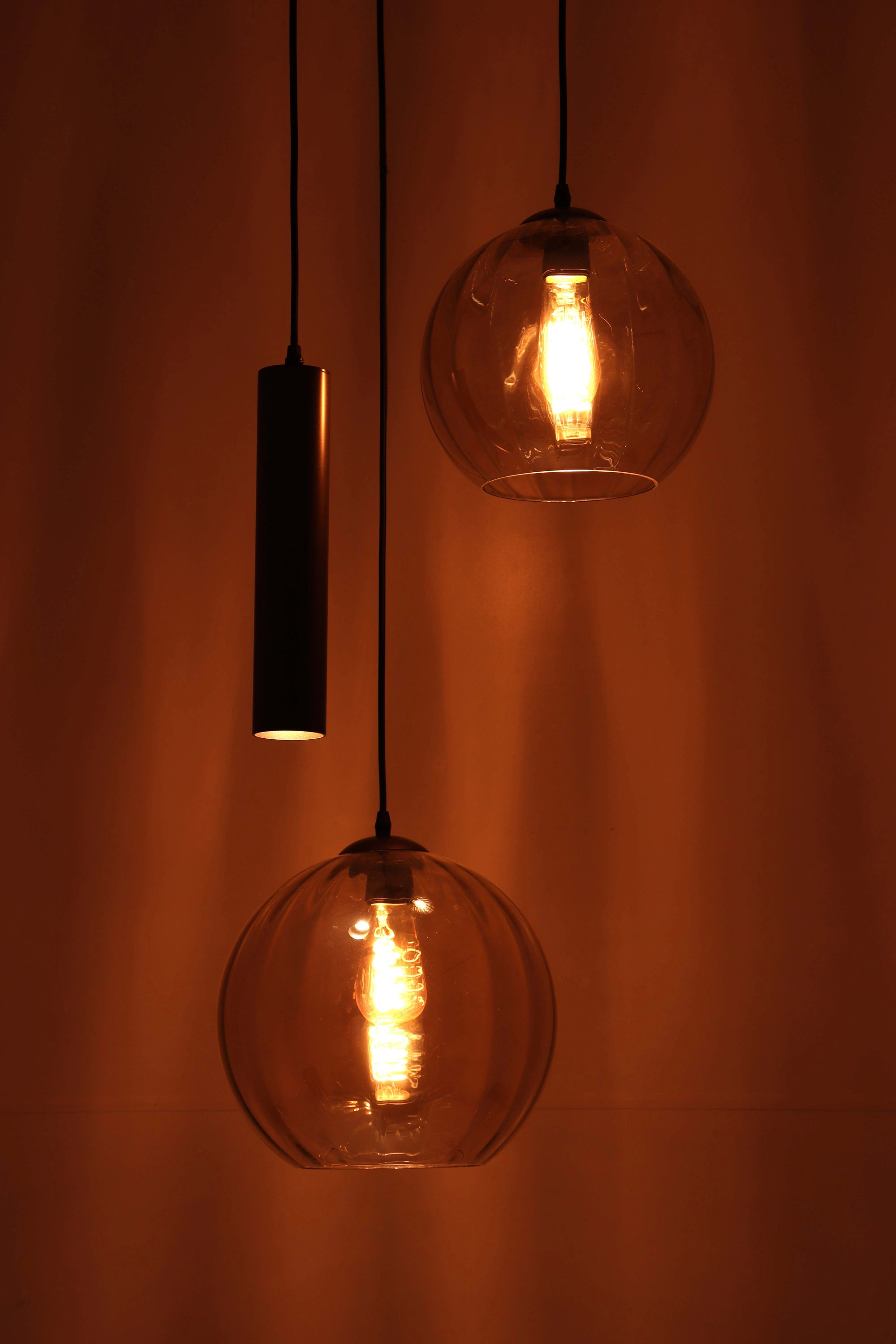 Hanglamp Cacao Bruin 3-lichts – Amber Geribbeld Glas met Hangkoker – Diameter 48 cm 50298