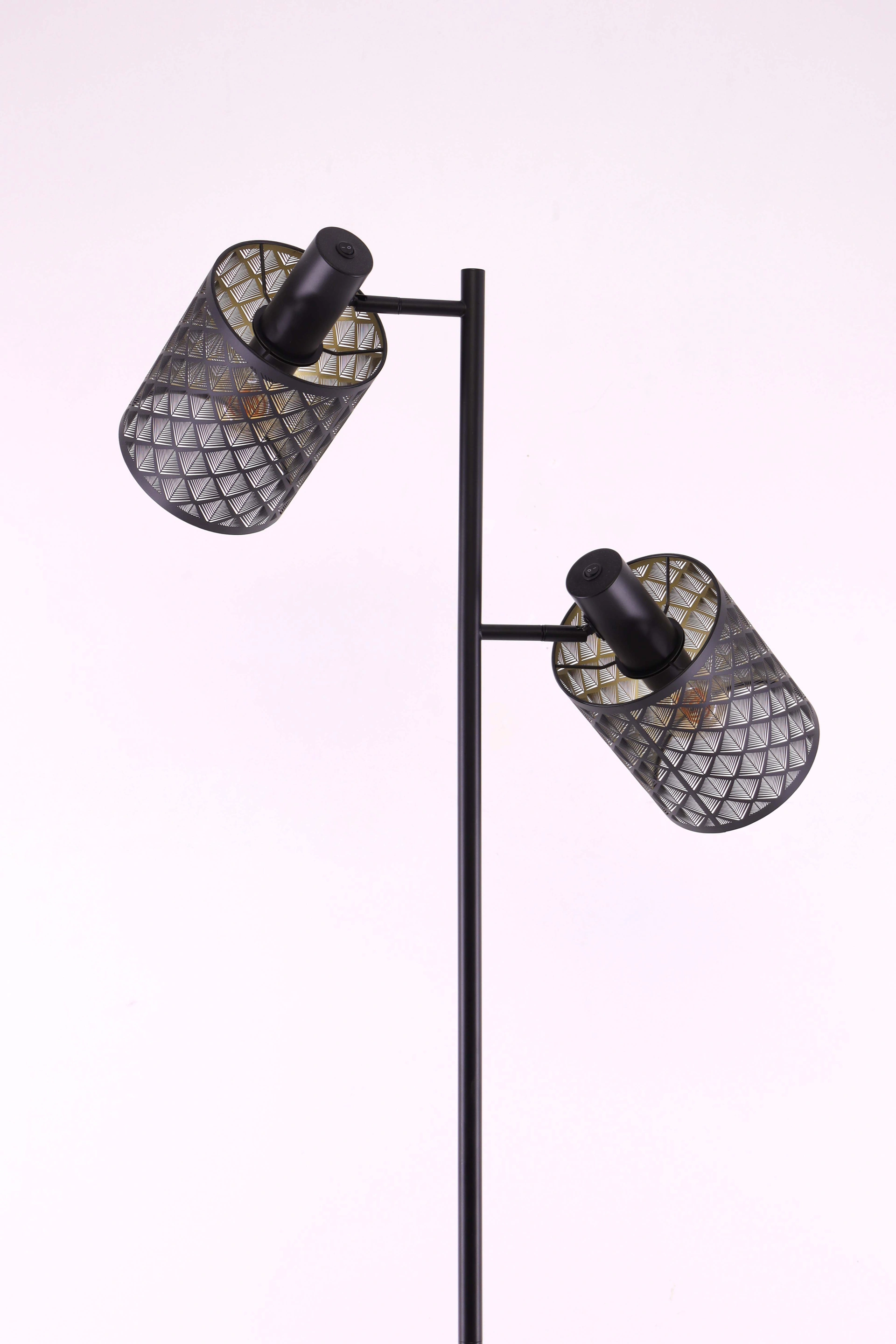 Vloerlamp 2 lichts - zwart met goud - Hoogte 166cm 46646