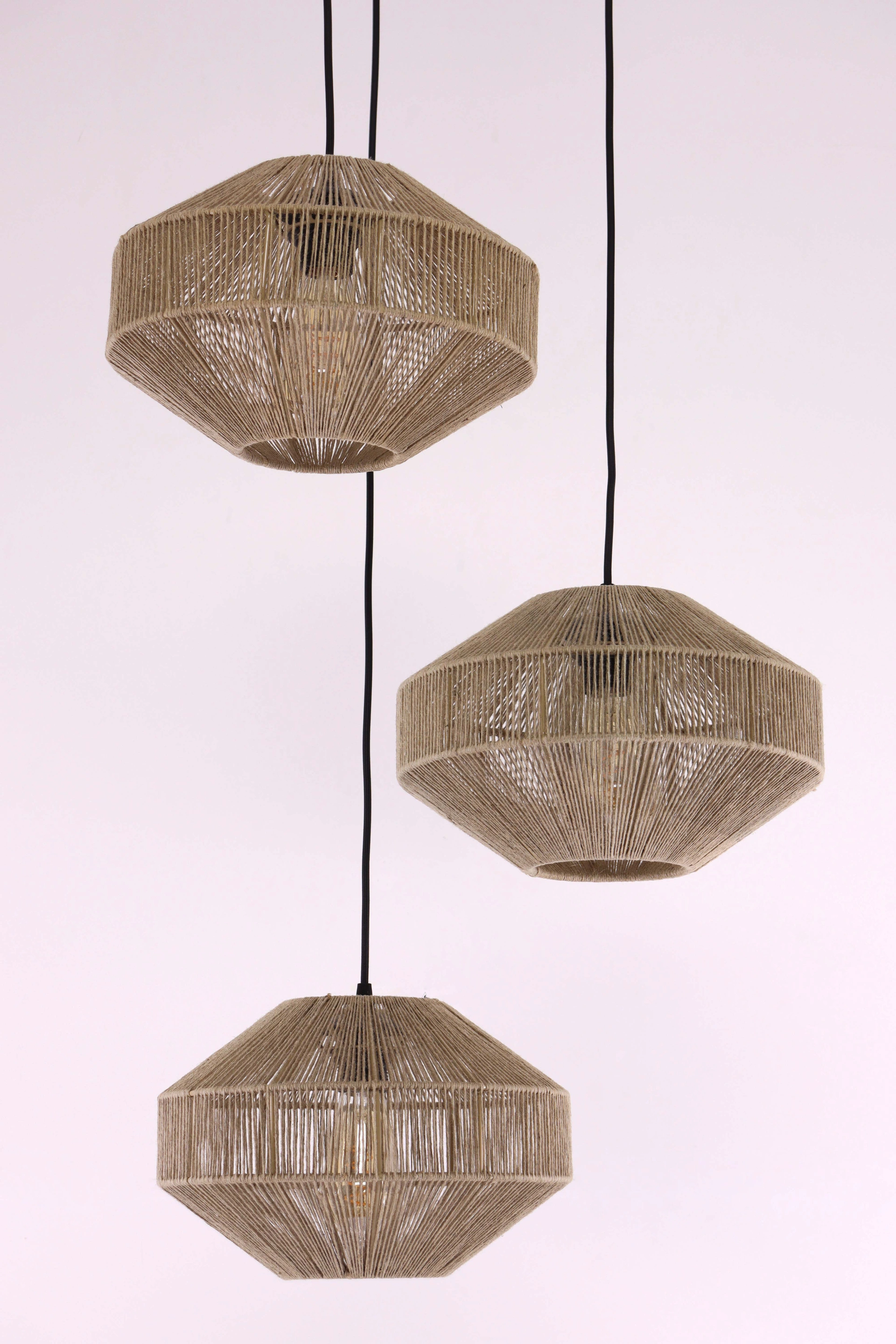 Hanglamp touw 3 lichts zwart, plafondlamp natuurlijk touw 50267