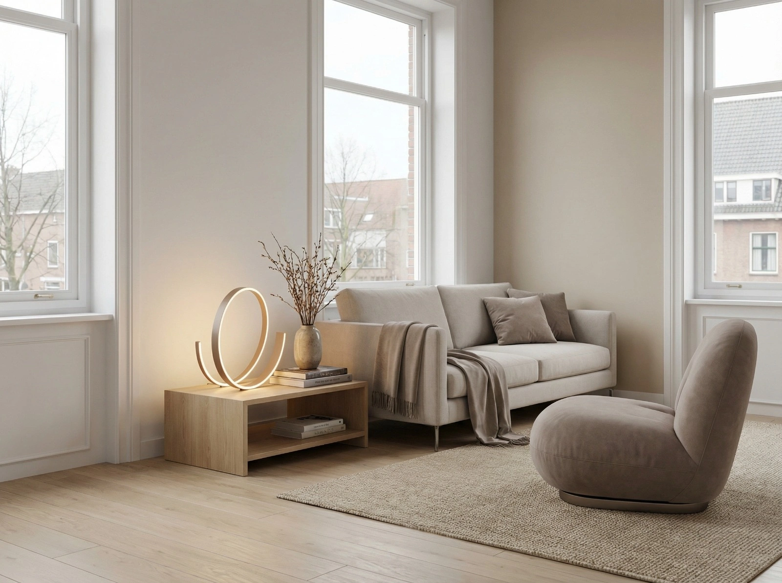 Design LED tafellamp met ronde vormen – zandkleurig 46478