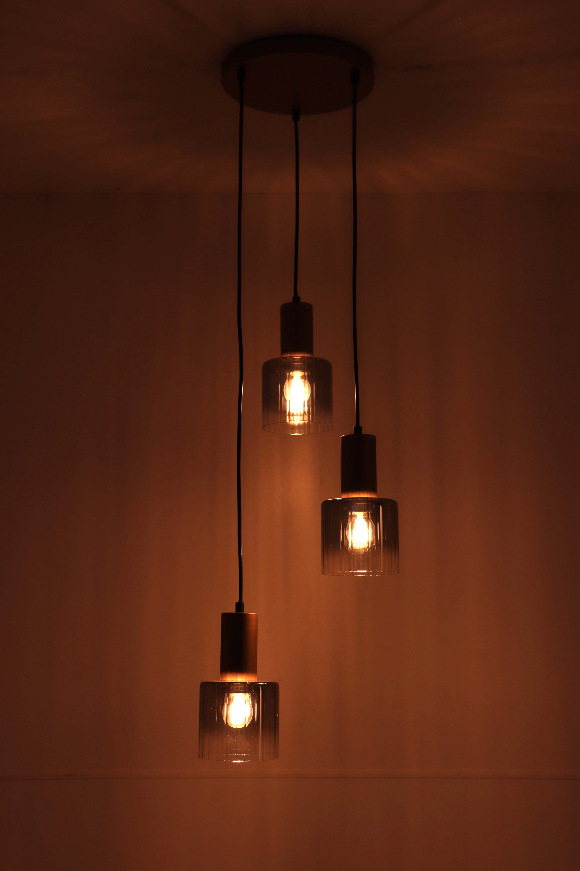 Hanglamp rond cacao met smoke glas - 3 lichts Dia. 28cm 46505