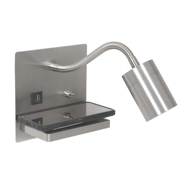 Wandlamp zwart | Draadloze oplader, USB-A & USB-C | Dim-to-warm 44979