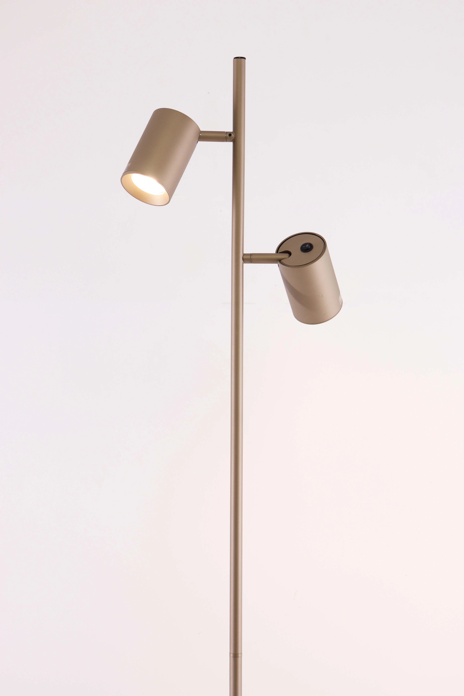 Vloerlamp 2-lichts verstelbare GU10 spots – champagne - Hoogte 150 cm 46502