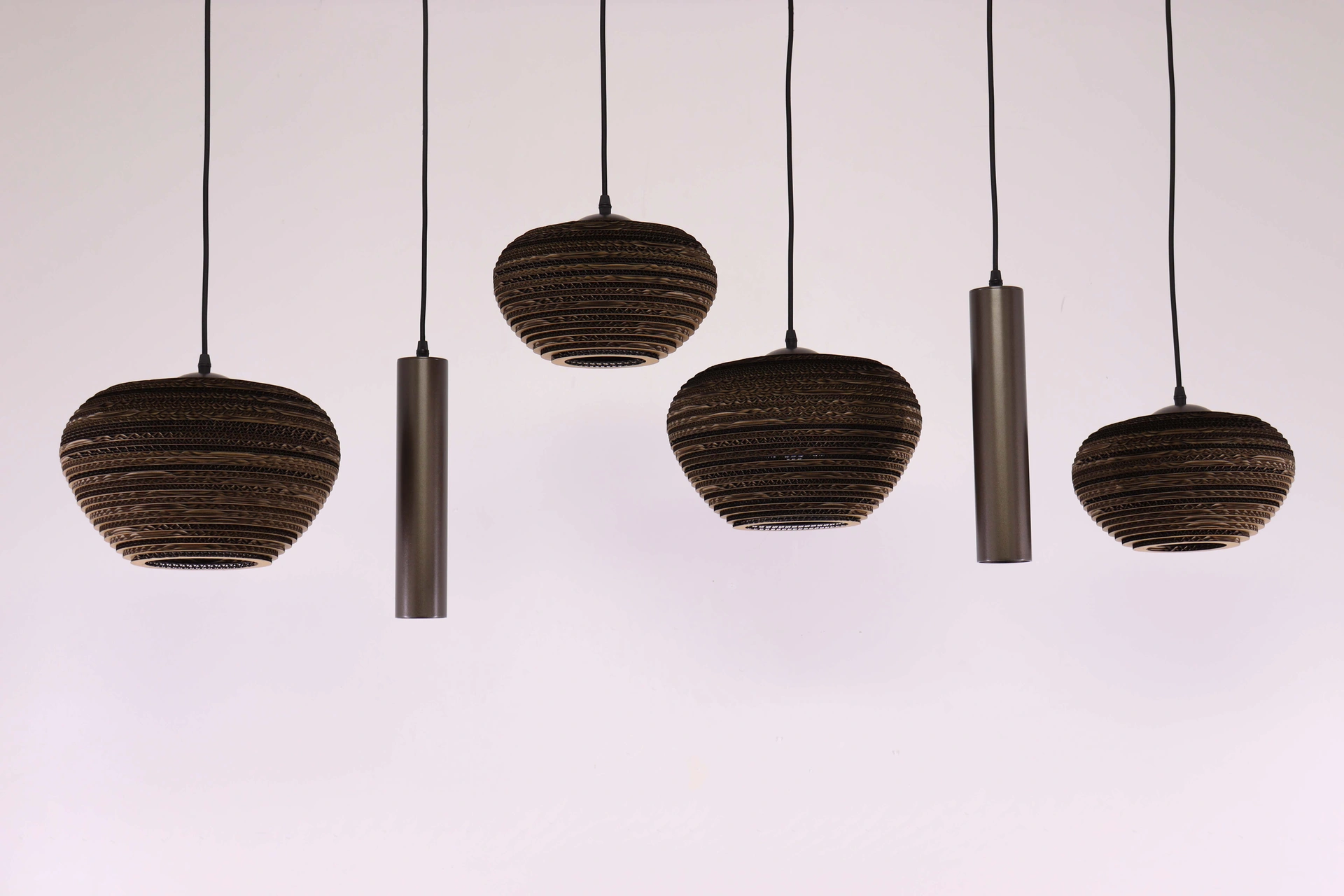 Hanglamp cacao rechthoekig – 6 lichts met kartonnen kappen – 135 cm 50291