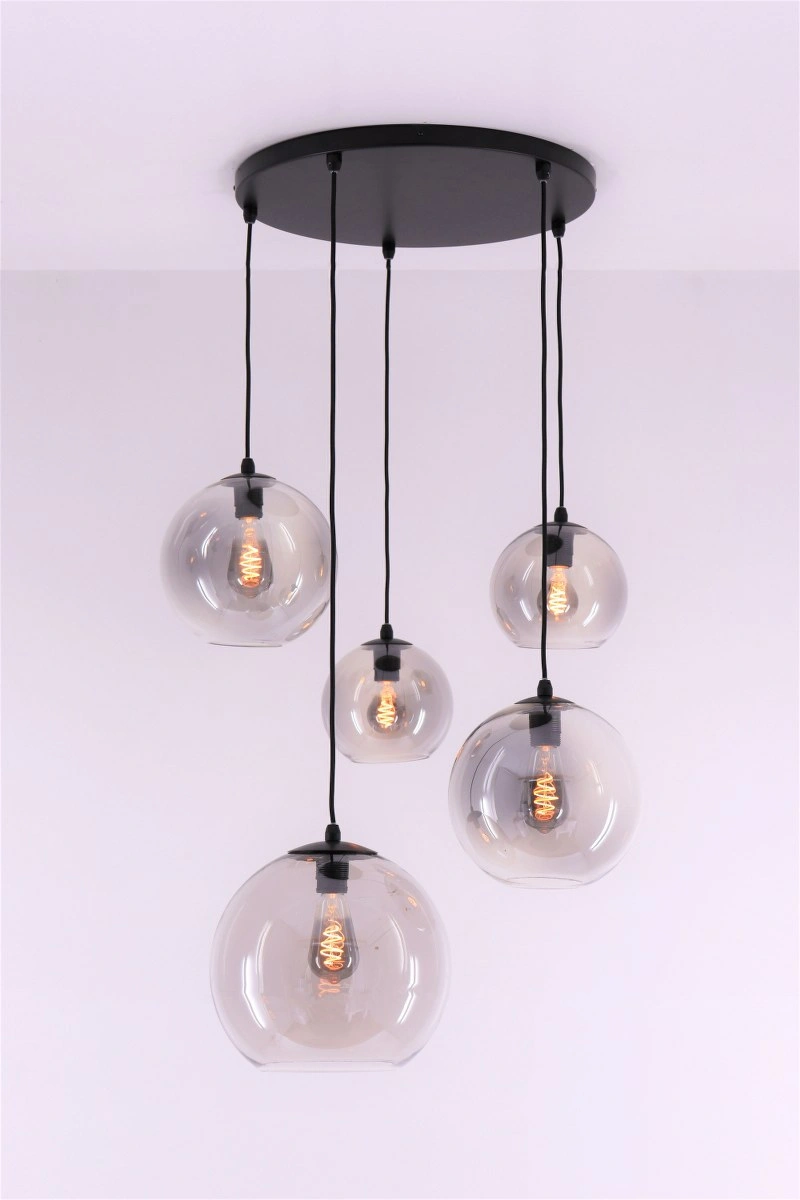 EEF Hanglamp Grey getint glas bollen - diameter 50cm met 5 hangers 61102HL
