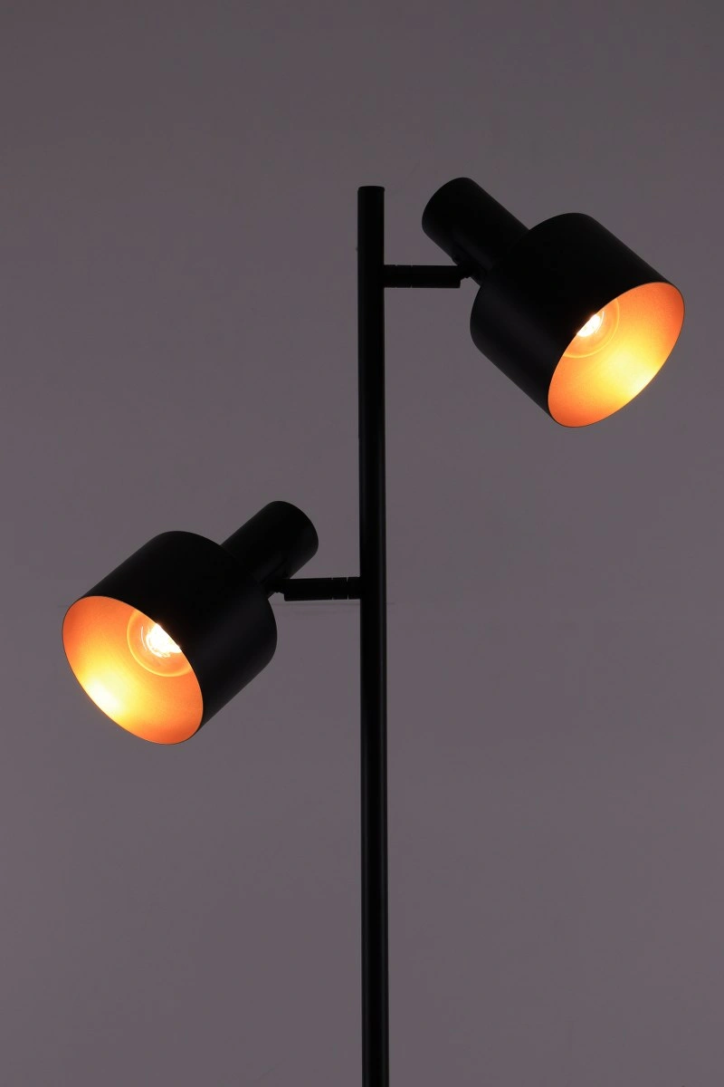 Vloerlamp zwart met goud brons binnenkant  - 2 verstelbare lichtpunten 44677