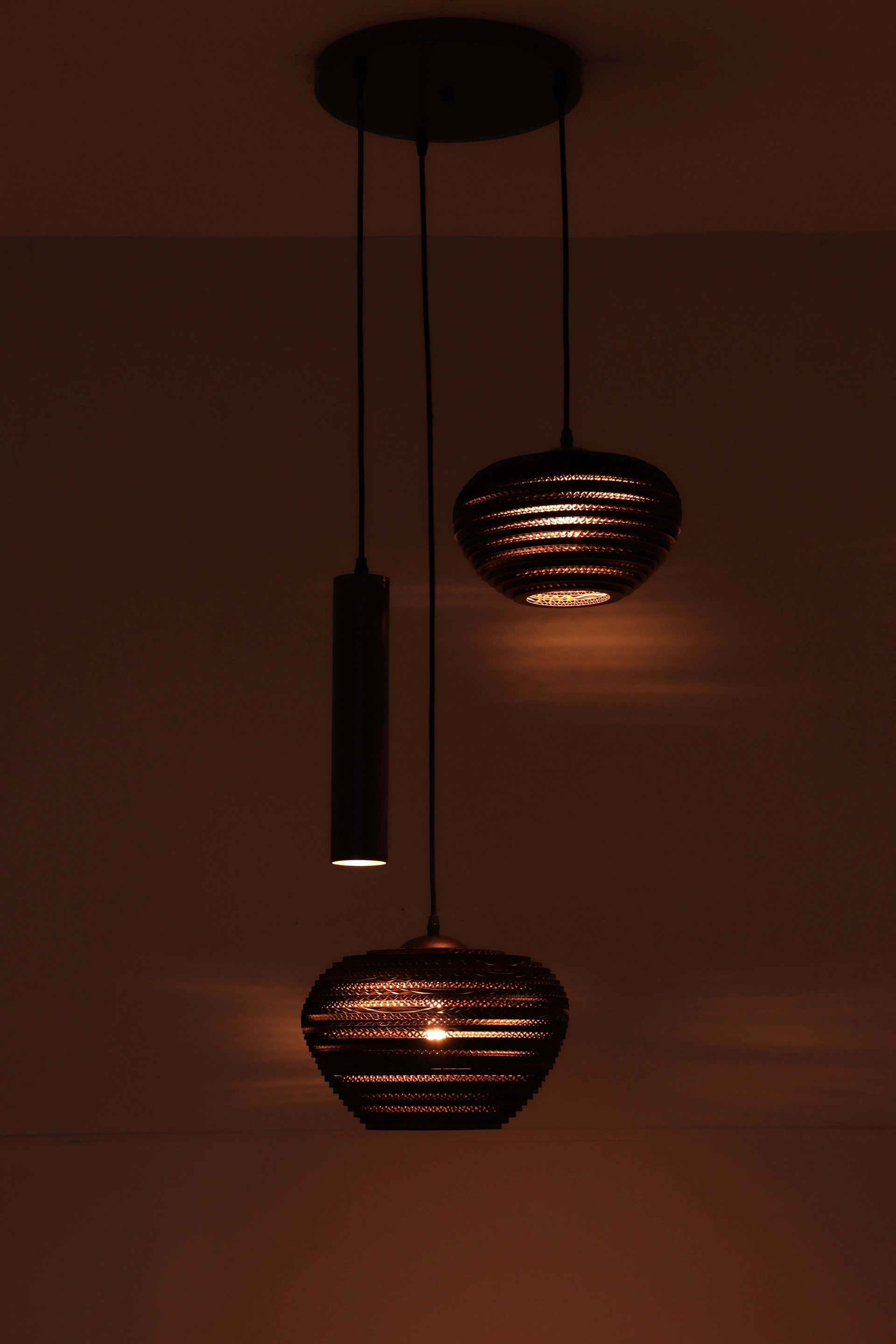Hanglamp Cacao Bruin 3-lichts – Kartonnen Kappen met Hangkoker – Japandi 50293