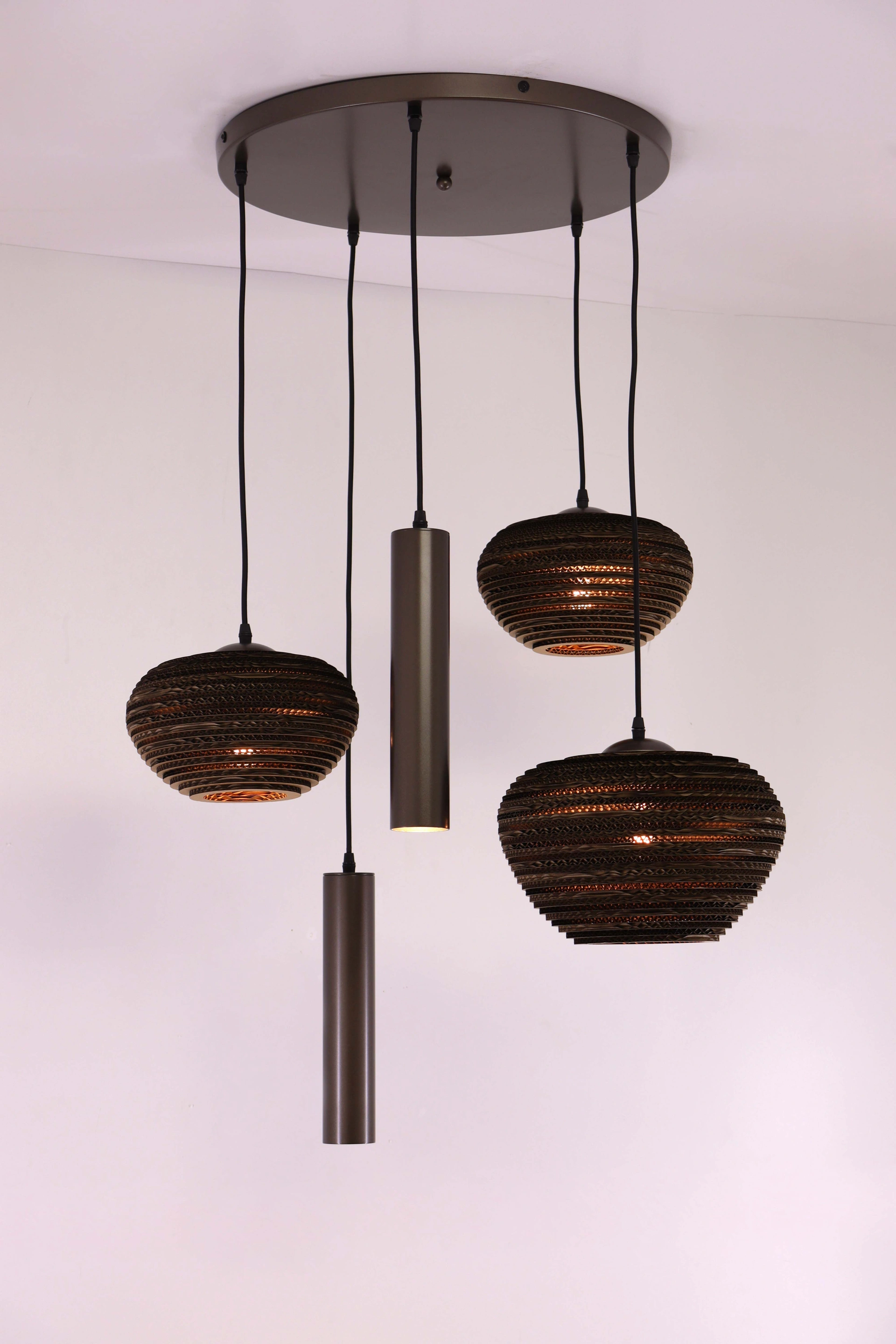 Hanglamp Cacao Bruin 5-lichts – Kartonnen Kappen & Hangkokers – Diameter 70 cm 50292