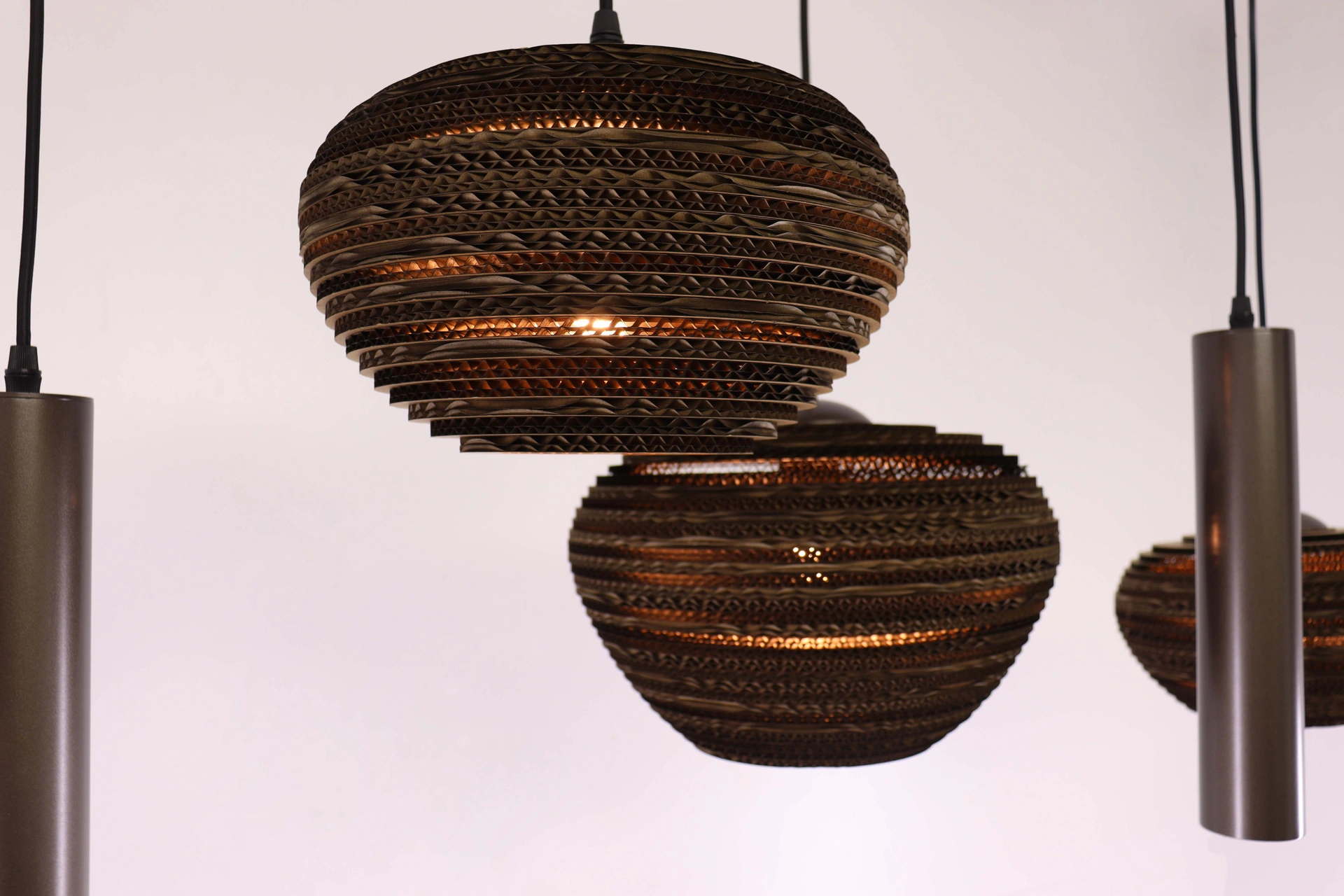 Hanglamp cacao rechthoekig – 6 lichts met kartonnen kappen – 135 cm 50291