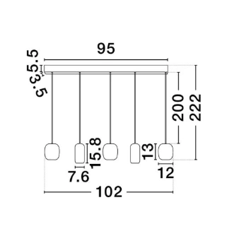 Hanglamp 5-lichts GU10 met organische metalen kappen SW10532