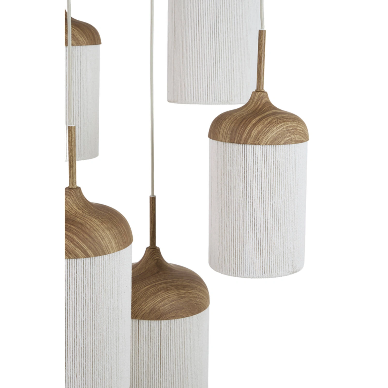 5-lichts Hanglamp Rovena - naturel houtlook met crème touw – Ø50 cm SW10551