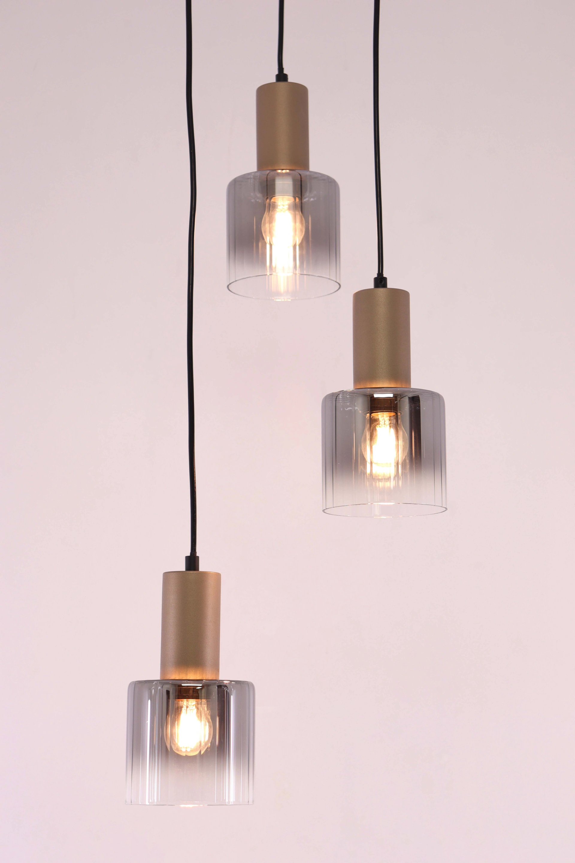 Hanglamp rond cacao met smoke glas - 3 lichts Dia. 28cm 46505