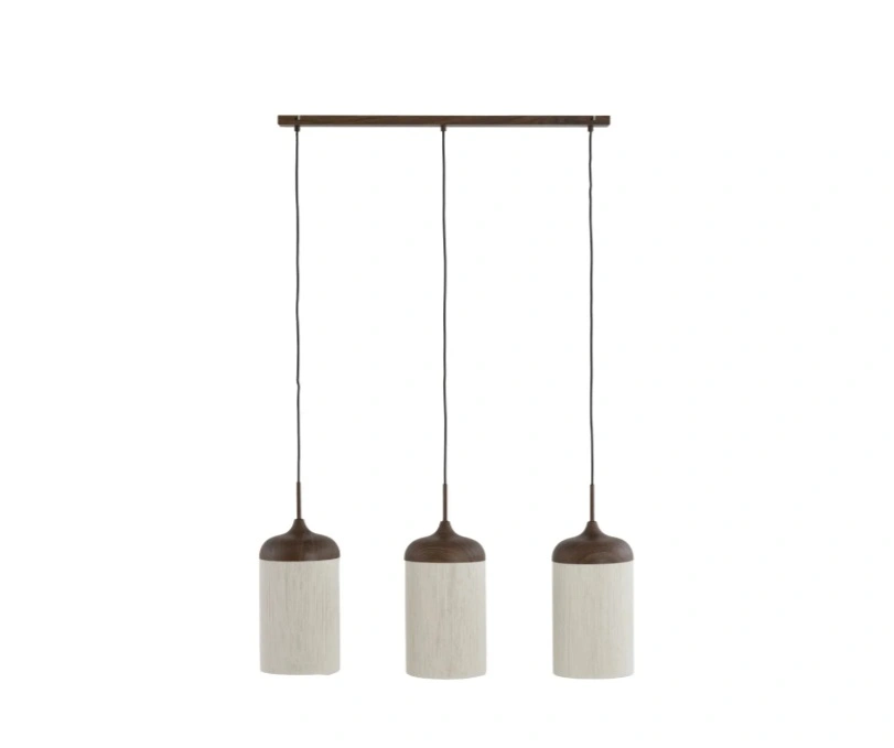 Hanglamp 3-lichts donkerbruin houtlook - zand/beige Touwkappen - Lengte 90cm  46612