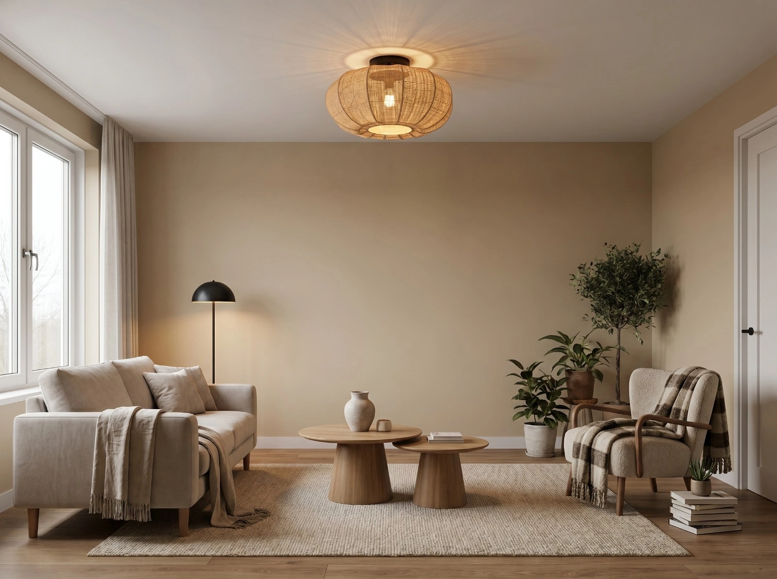 Plafondlamp Rotan Raffia Zandkleur 40cm  – Natuurlijke & Sfeervolle Verlichting 46093