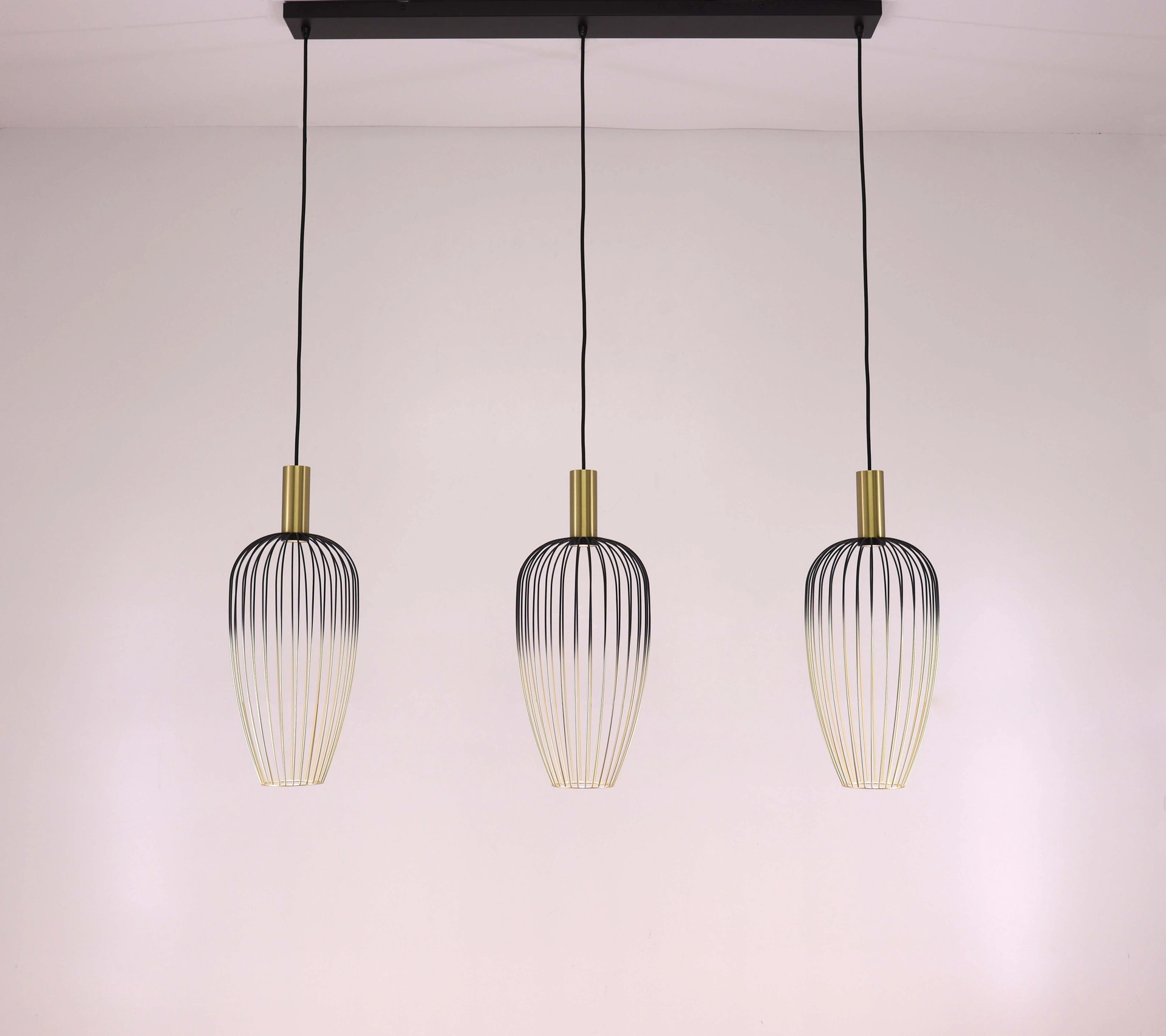 Hanglamp zwart/goud - 3 lichts wire - 100cm 46635