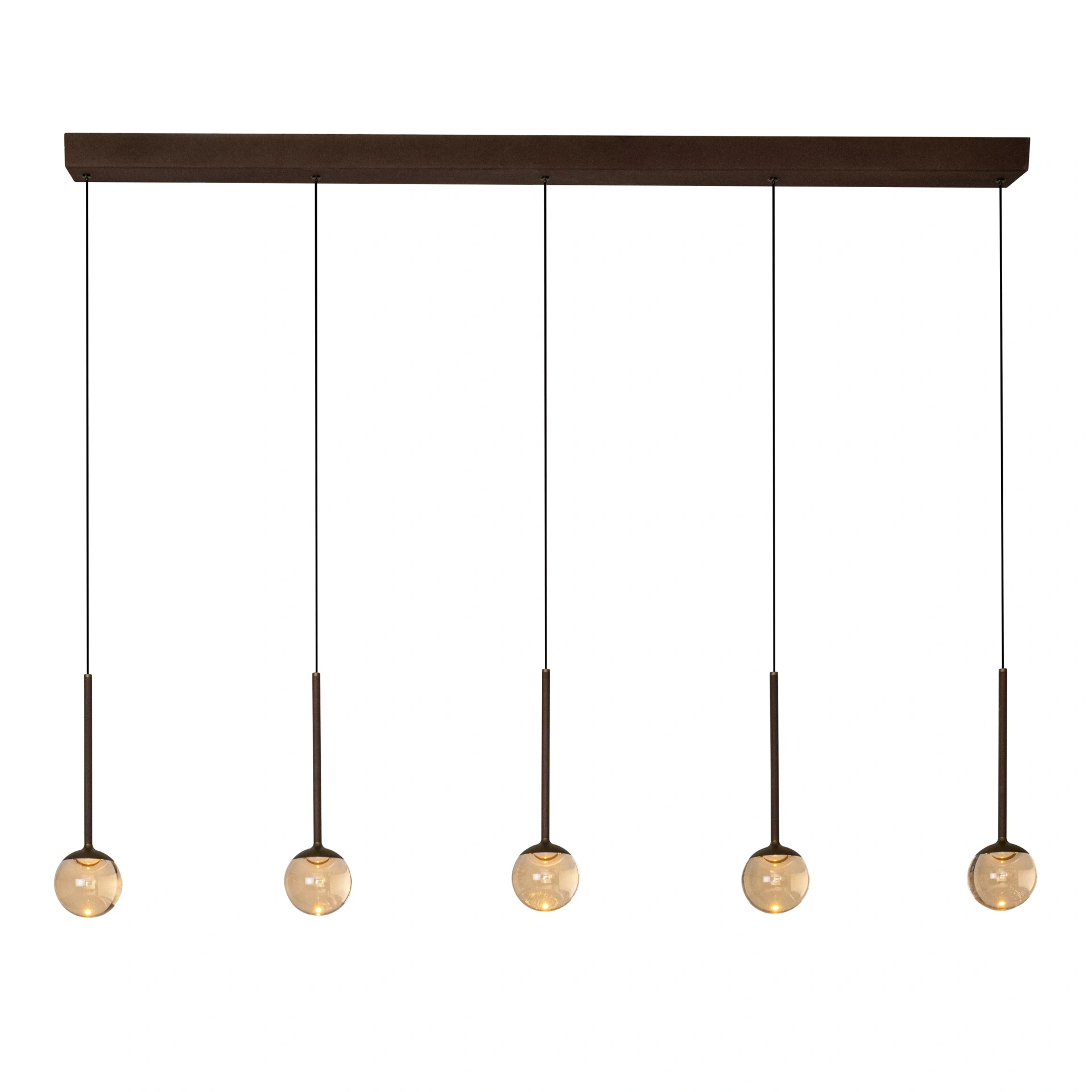 Dimbare LED hanglamp koffiekleur met 5 amberkleurige glazen bollen – 142 cm 46813