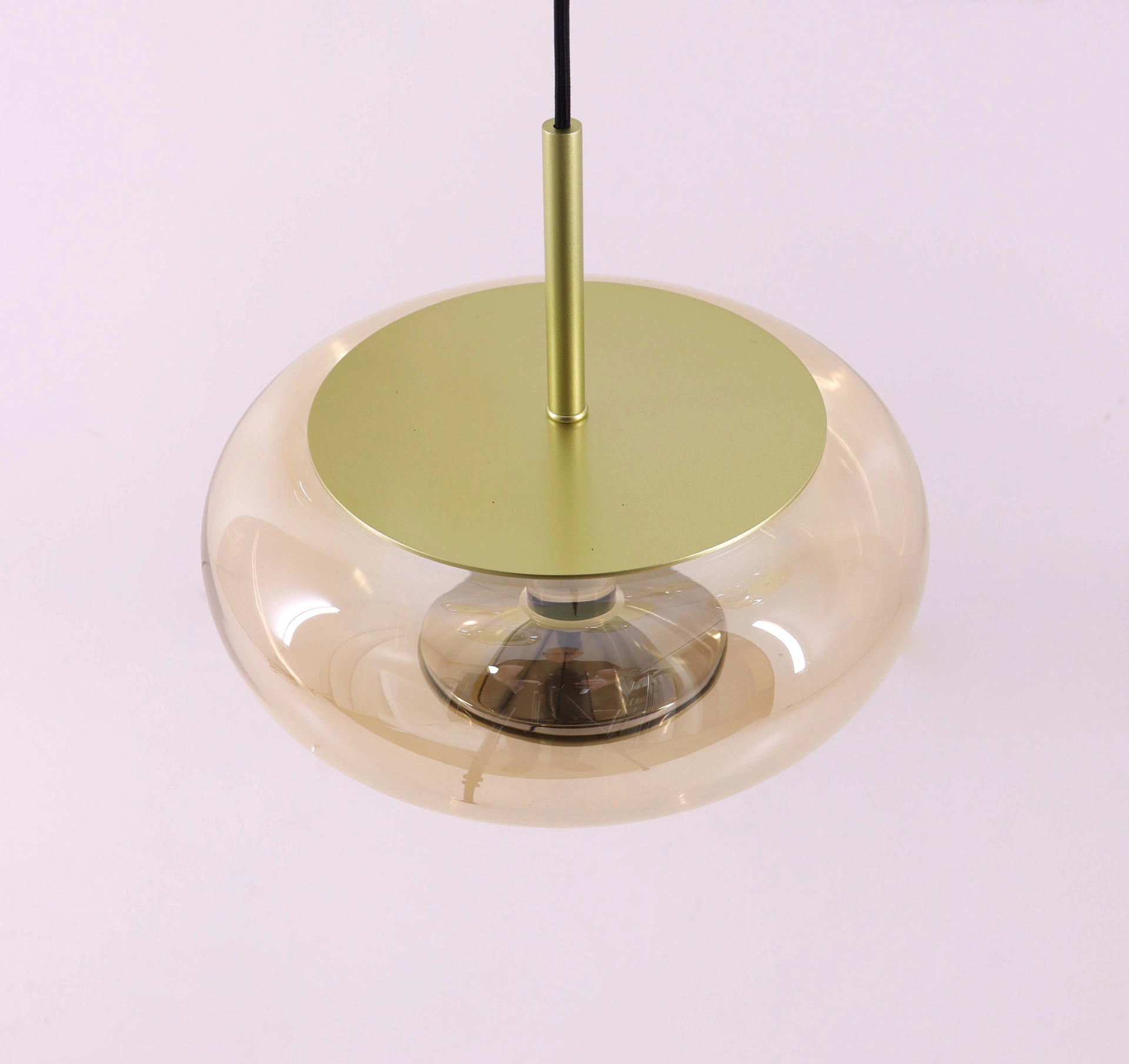 Videlamp goud rond 90 cm 7 amber glazen 350 cm 53007