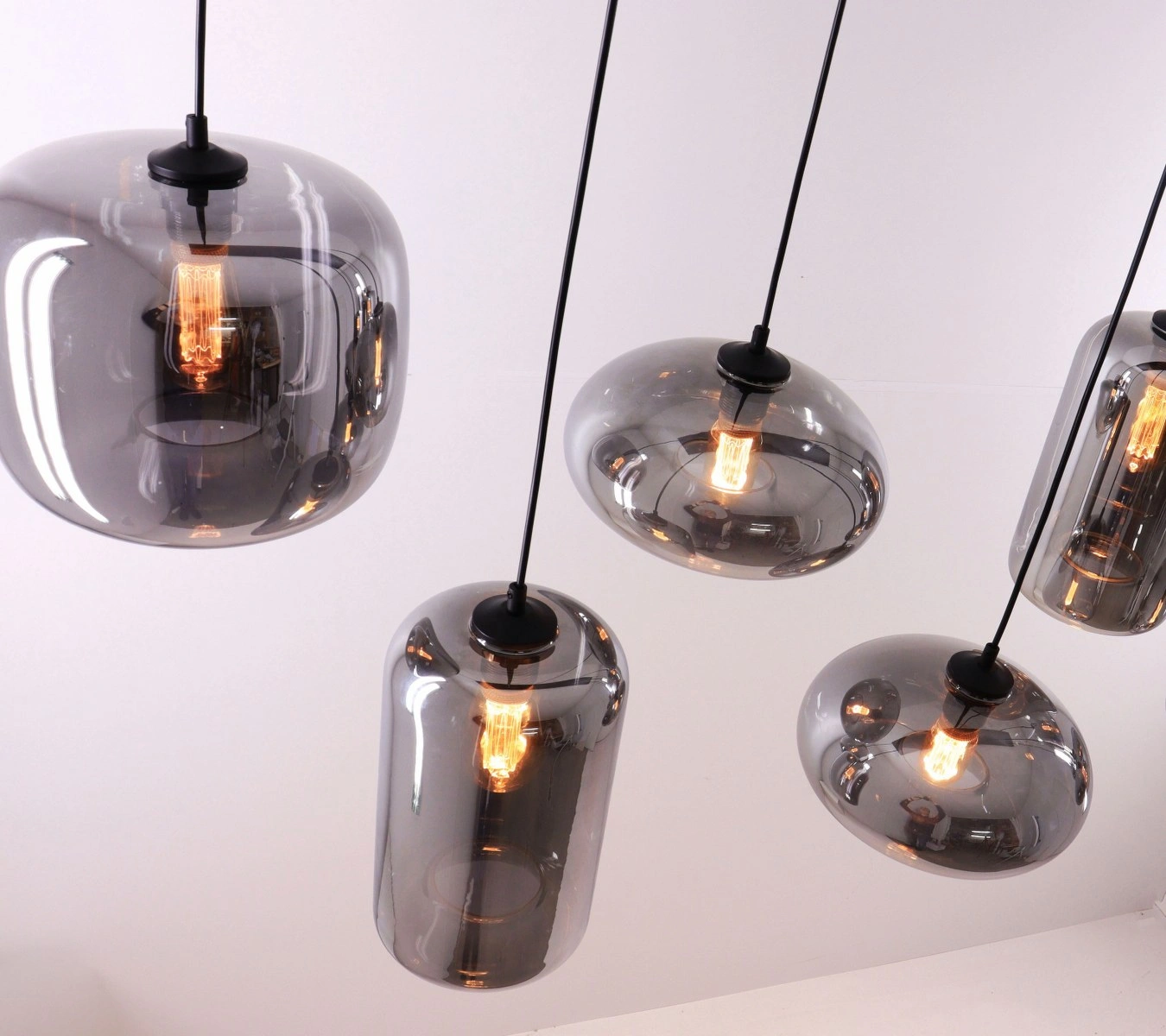 EEF hanglamp rookglas 6 lichts glazen hanglamp 100cm 50092