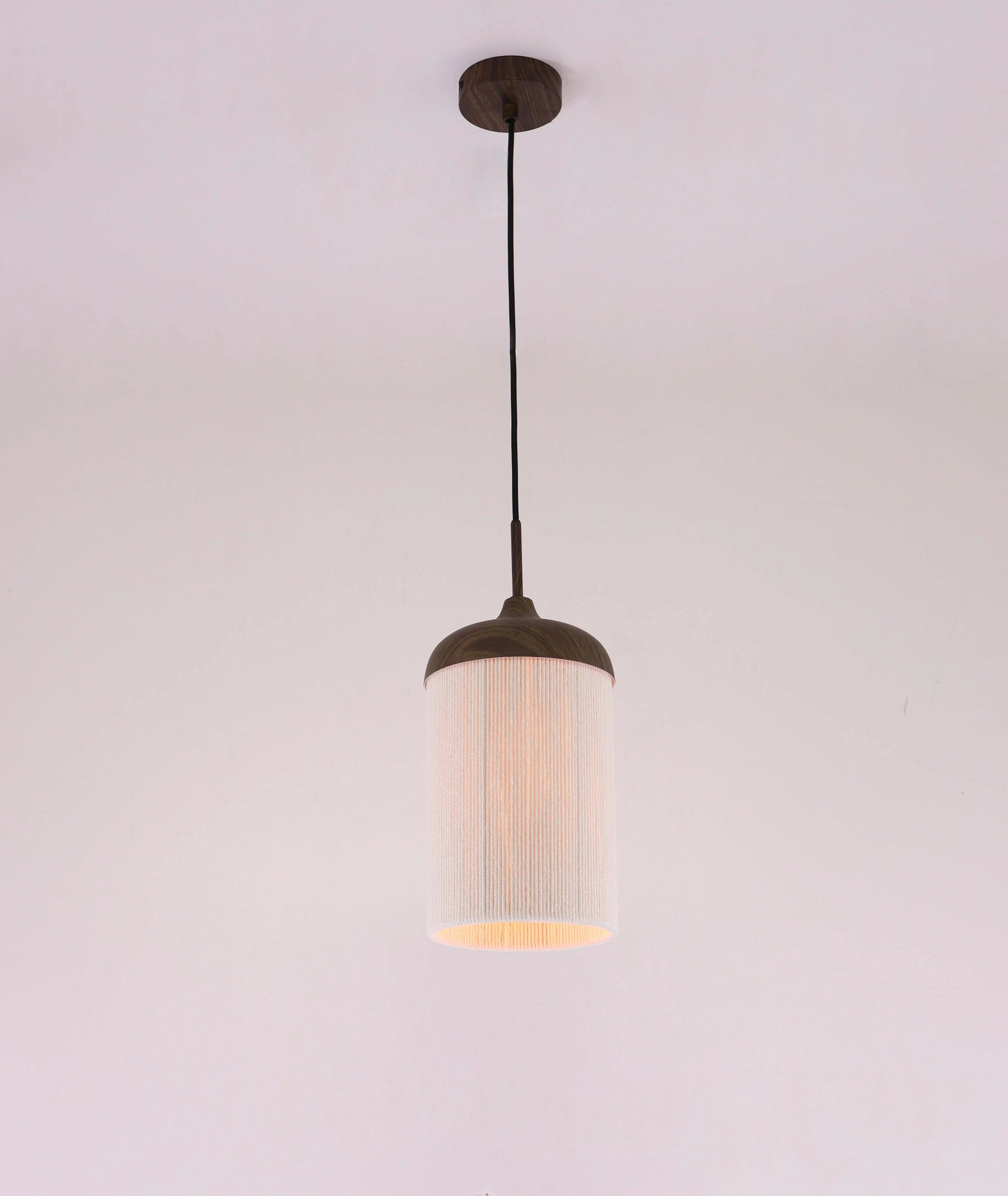 Hanglamp 1 lichts- Donkerhout look creme touwkap - Diameter 16cm  46805