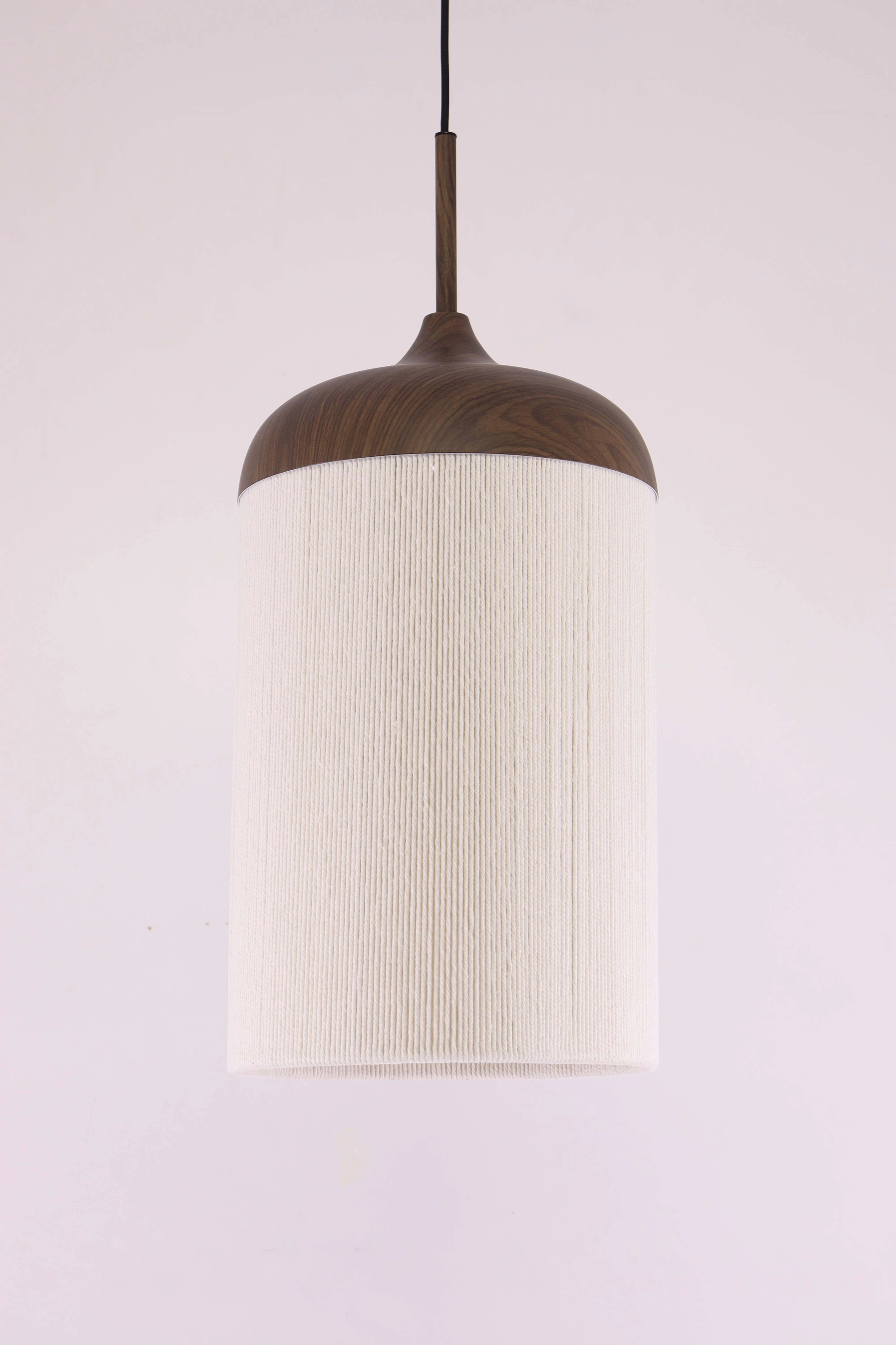 Hanglamp 1 lichts- Metalen donkerhout look creme touwkap - Diameter 27cm 46806