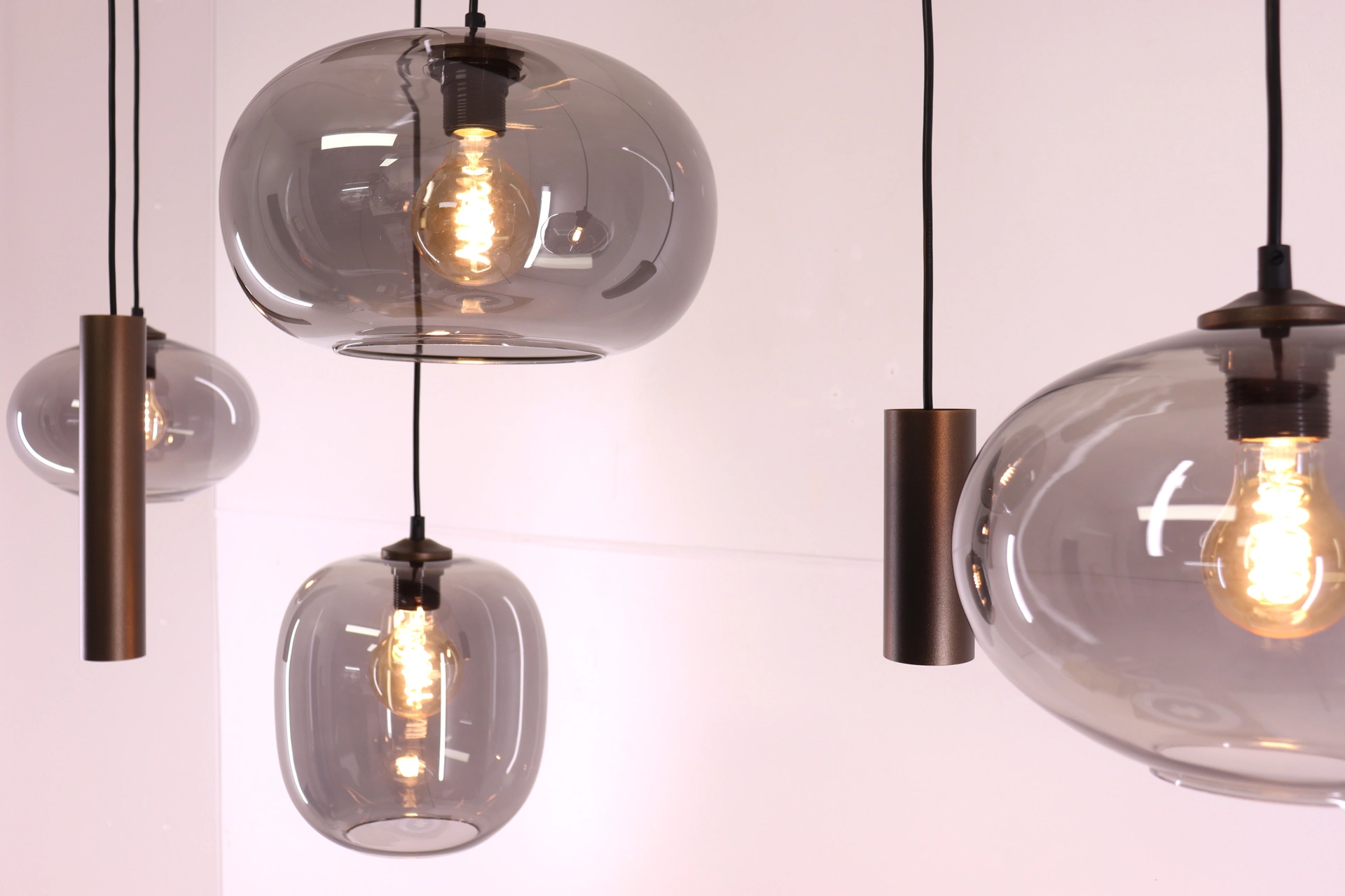 Hanglamp deens ovaal - cacao 6 lichts met smoke glas 50280