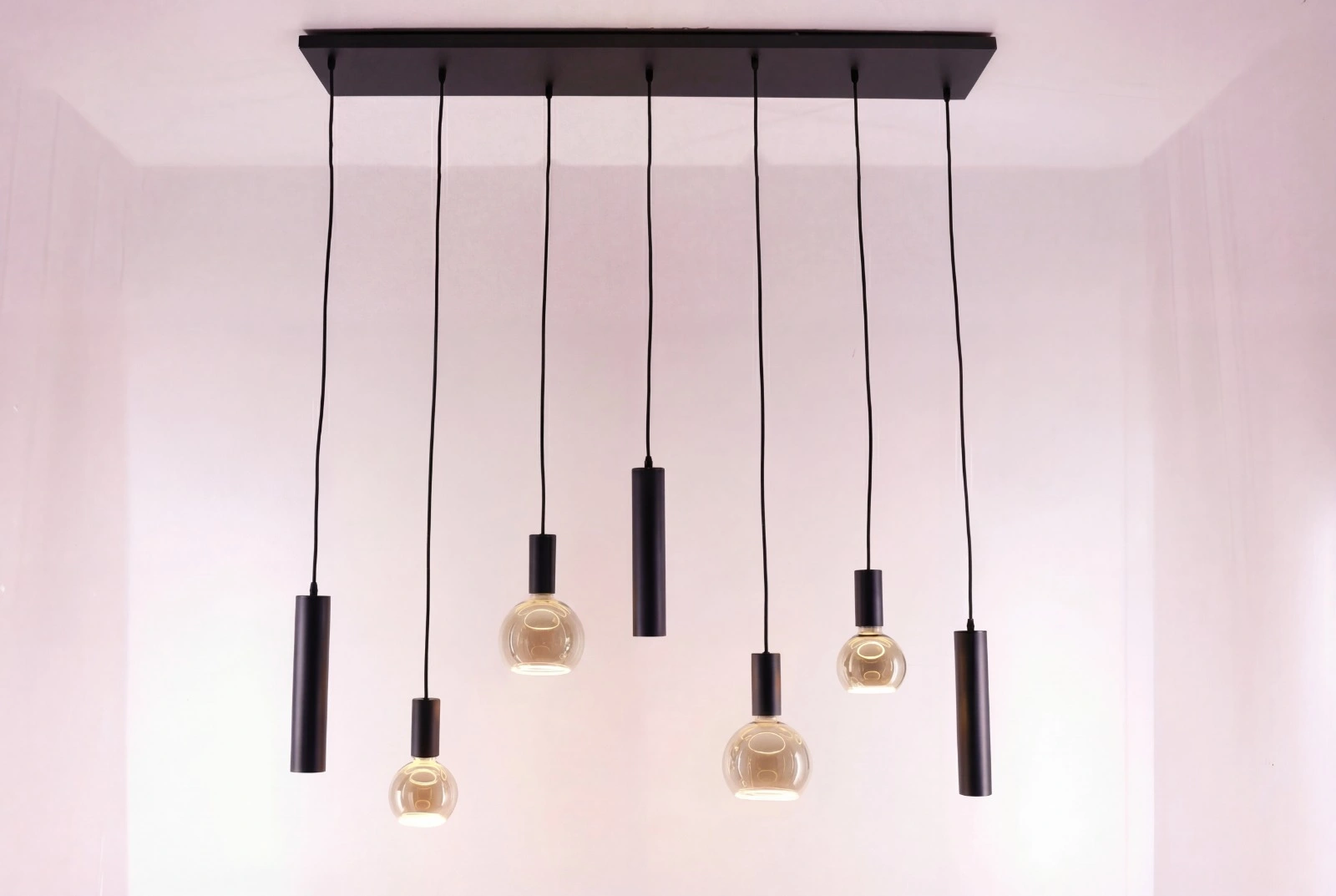 Hanglamp zwart 7-lichts 130 cm incl. Segula Floating smoke 50277