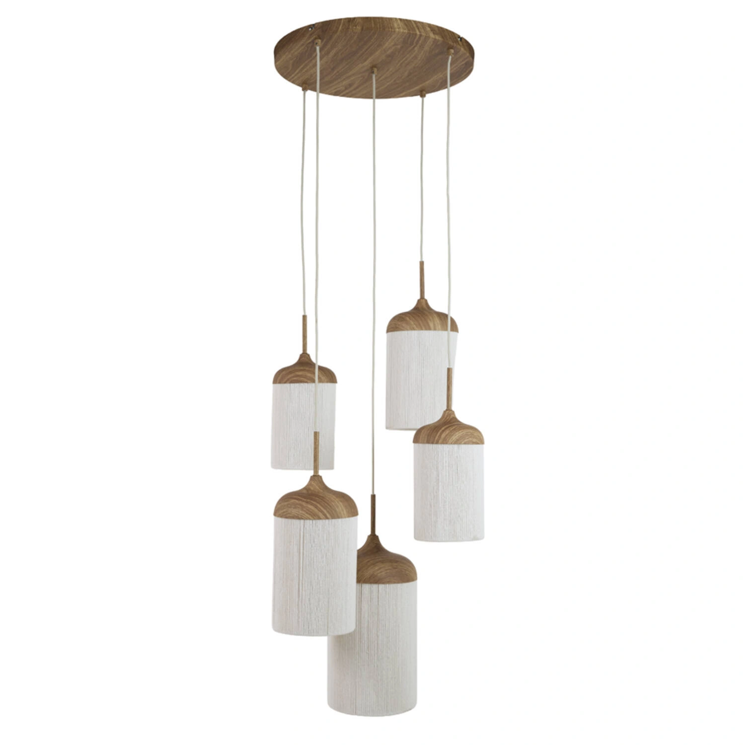 5-lichts Hanglamp Rovena - naturel houtlook met crème touw – Ø50 cm SW10551