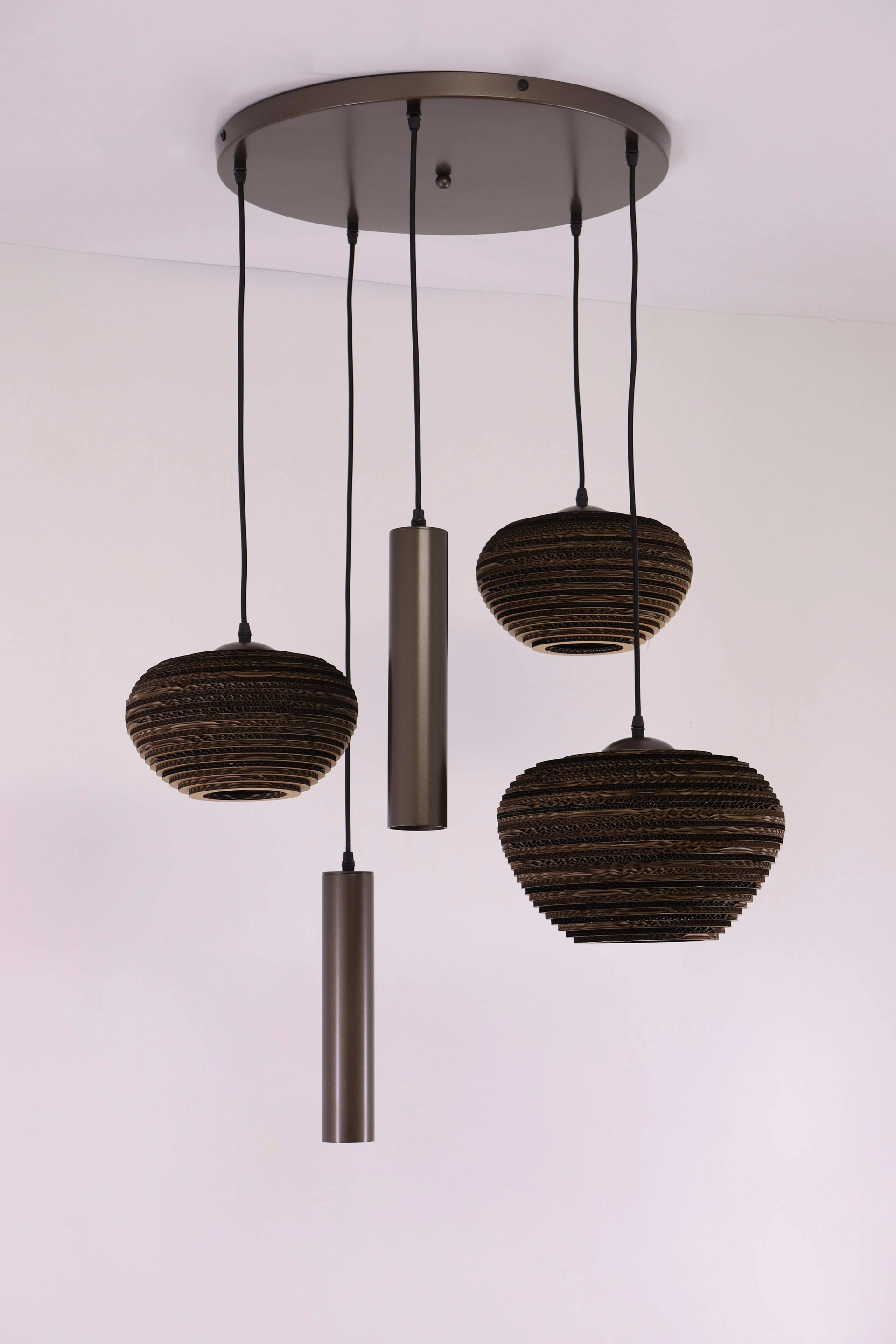 Hanglamp Cacao Bruin 5-lichts – Kartonnen Kappen & Hangkokers – Diameter 70 cm 50292