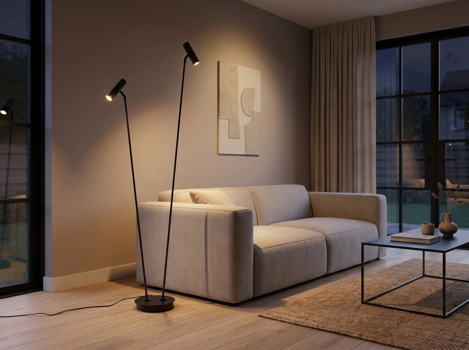 Design vloerlamp met 2 verstelbare delen - zwart 45869