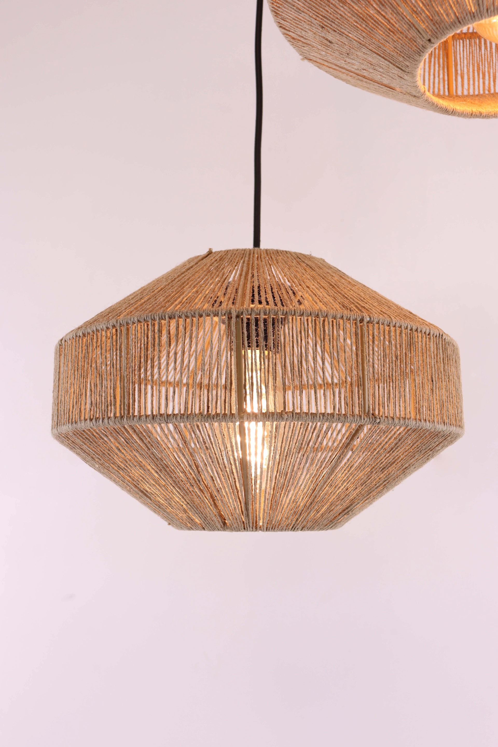 Hanglamp touw 3 lichts zwart, plafondlamp natuurlijk touw 50267