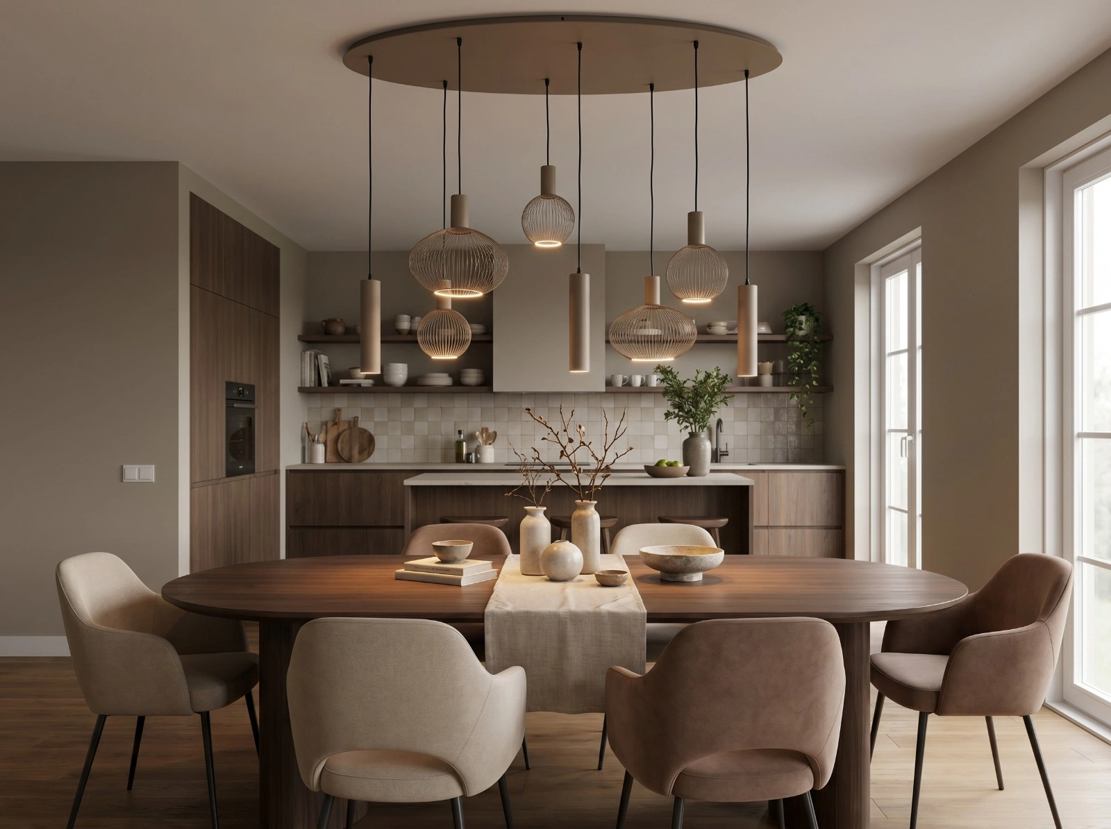 Hanglamp zand ovaal 8-lichts - segula floating filo met kokers - Lengte 140cm