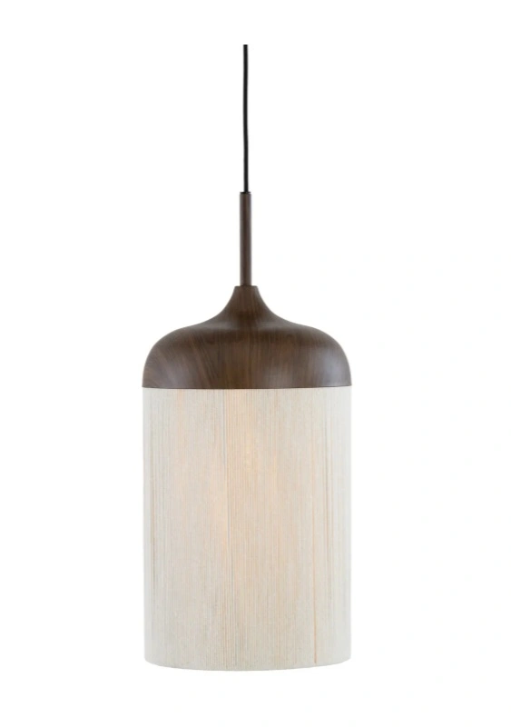 Hanglamp 3-lichts donkerbruin houtlook - zand/beige Touwkappen - Lengte 90cm  46612