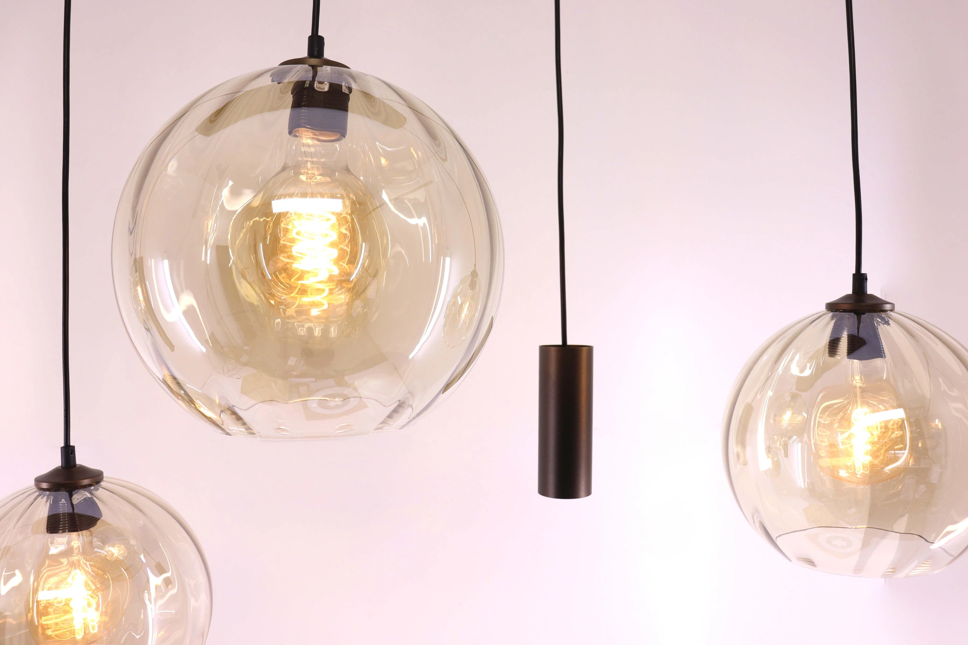 Hanglamp deens ovaal - cacao 6 lichts met geribbeld amber glas 50281