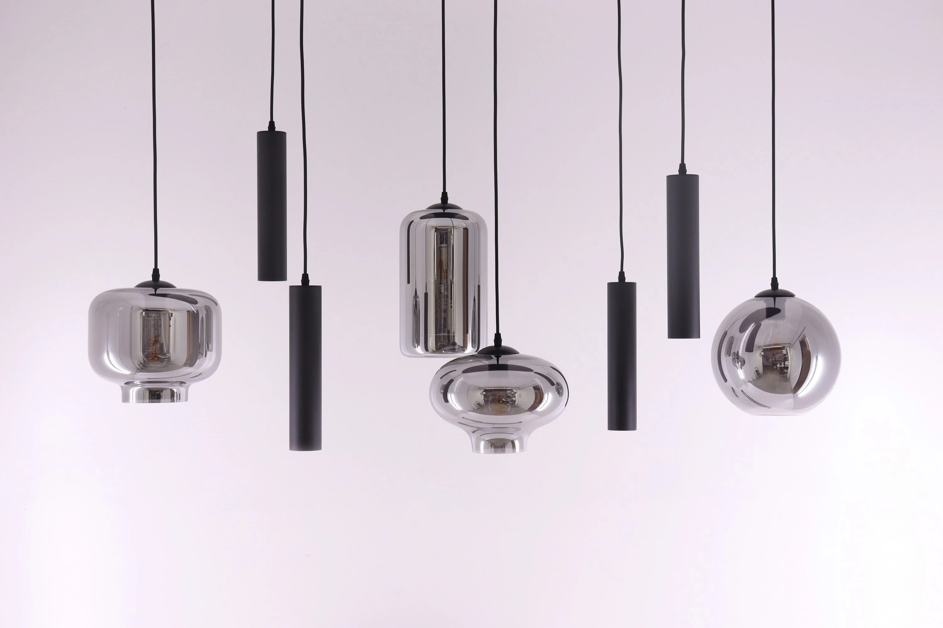 Hanglamp ovaal combi Smoke & Kokers gu10  - getint glas - 8lichts 140cm    50246