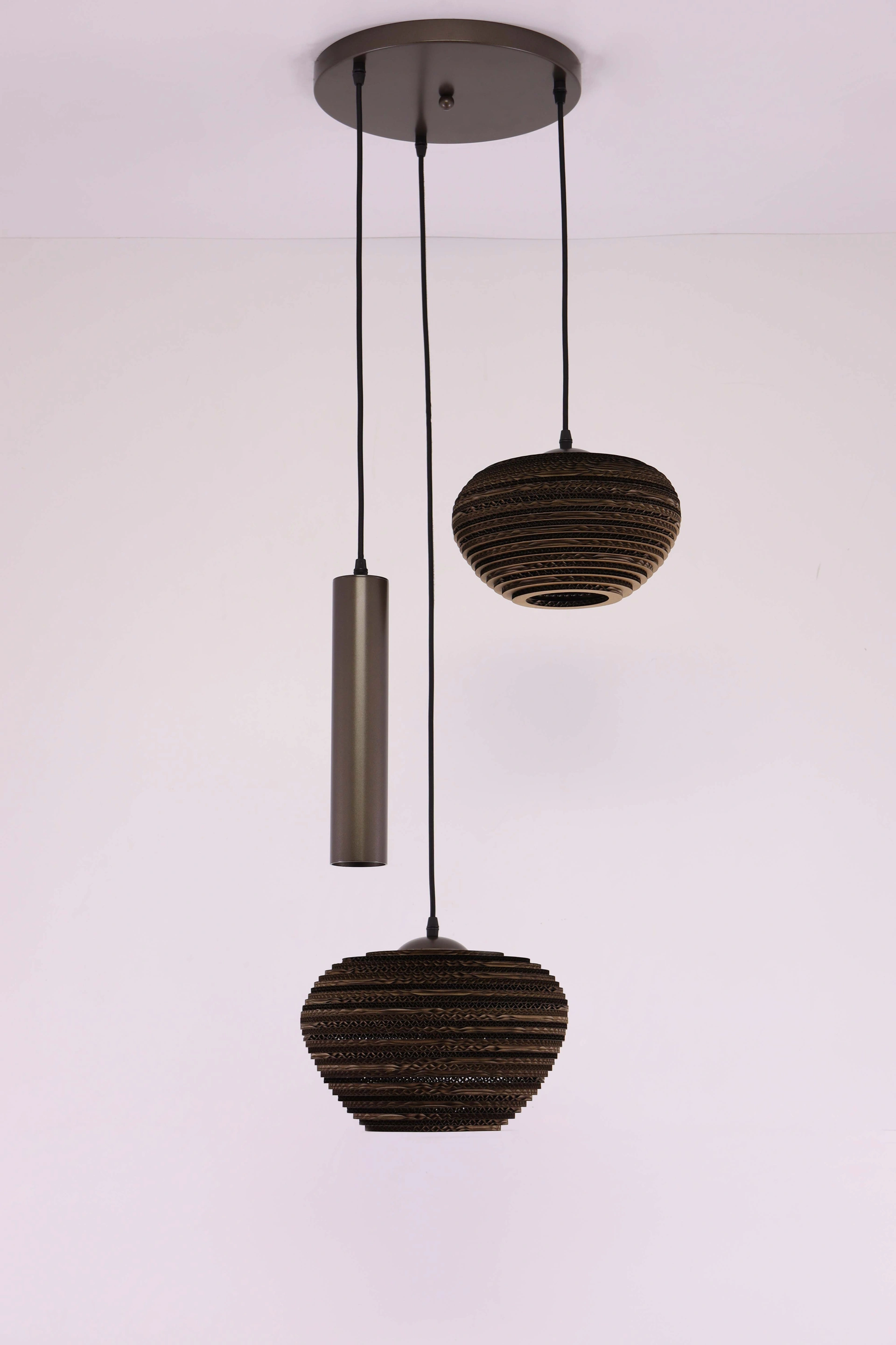 Hanglamp Cacao Bruin 3-lichts – Kartonnen Kappen met Hangkoker – Japandi 50293