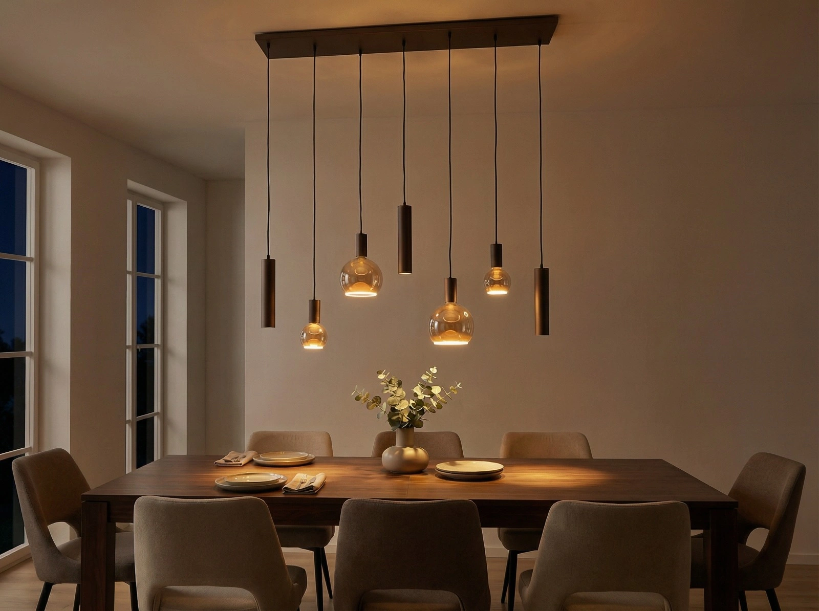 Hanglamp Cacao 7-lichts 130 cm Segula Floating LED en GU10 spots 50278