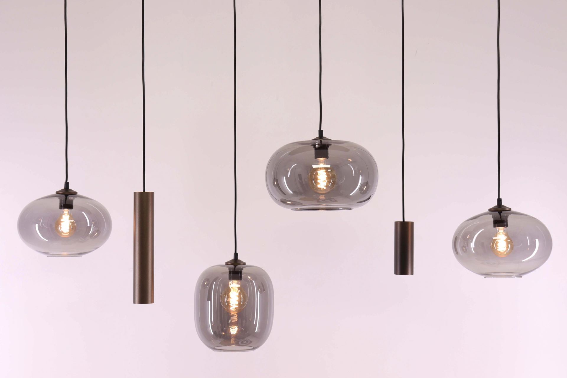 Hanglamp deens ovaal - cacao 6 lichts met smoke glas 50280