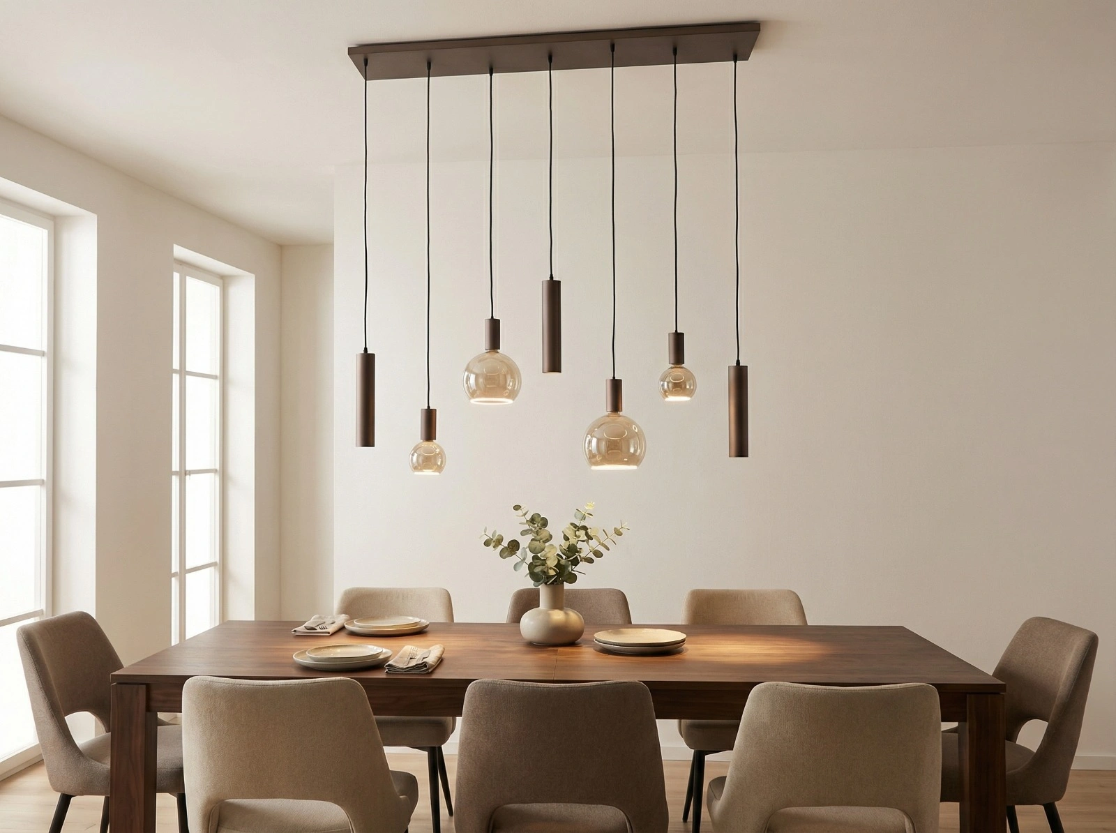 Hanglamp Cacao 7-lichts 130 cm Segula Floating LED en GU10 spots 50278