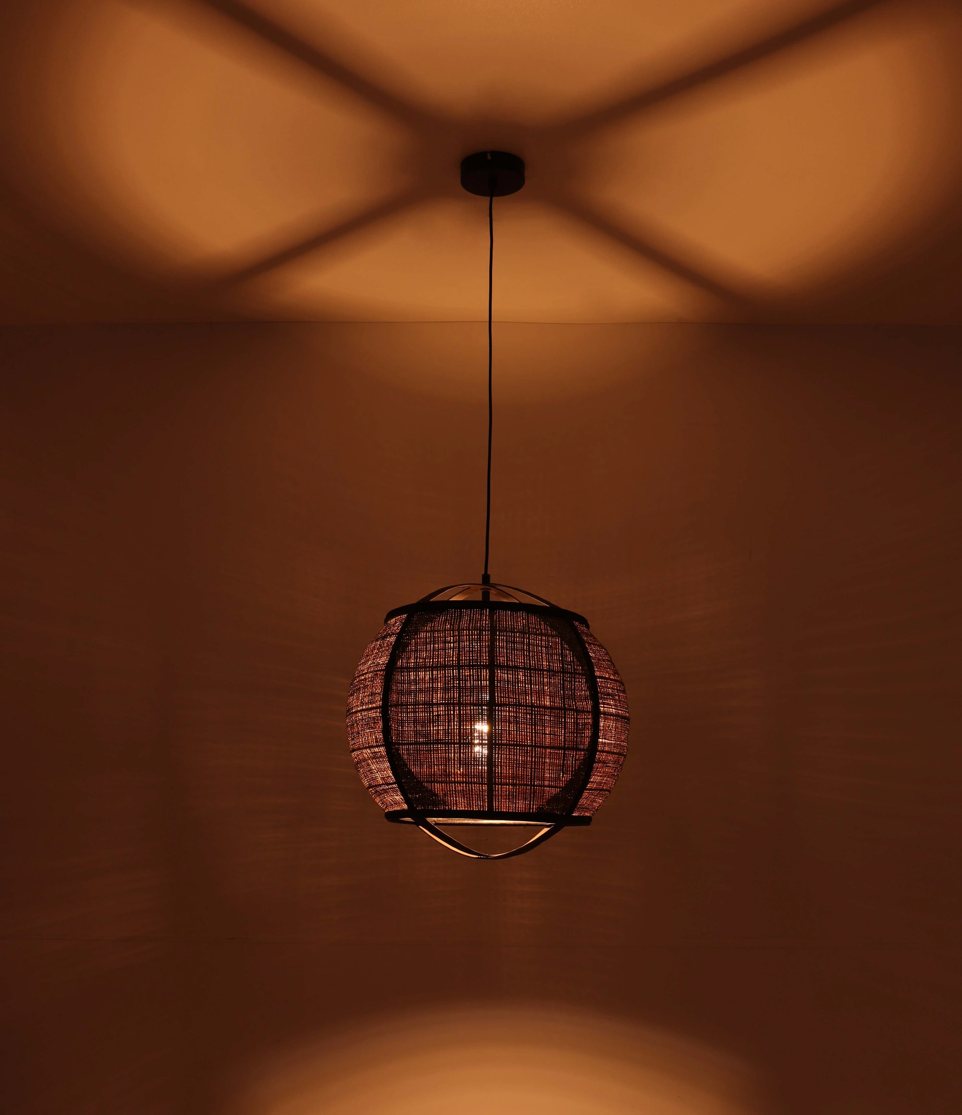 Hanglamp donker rotan met houten frame – naturel Ø41 cm 46469