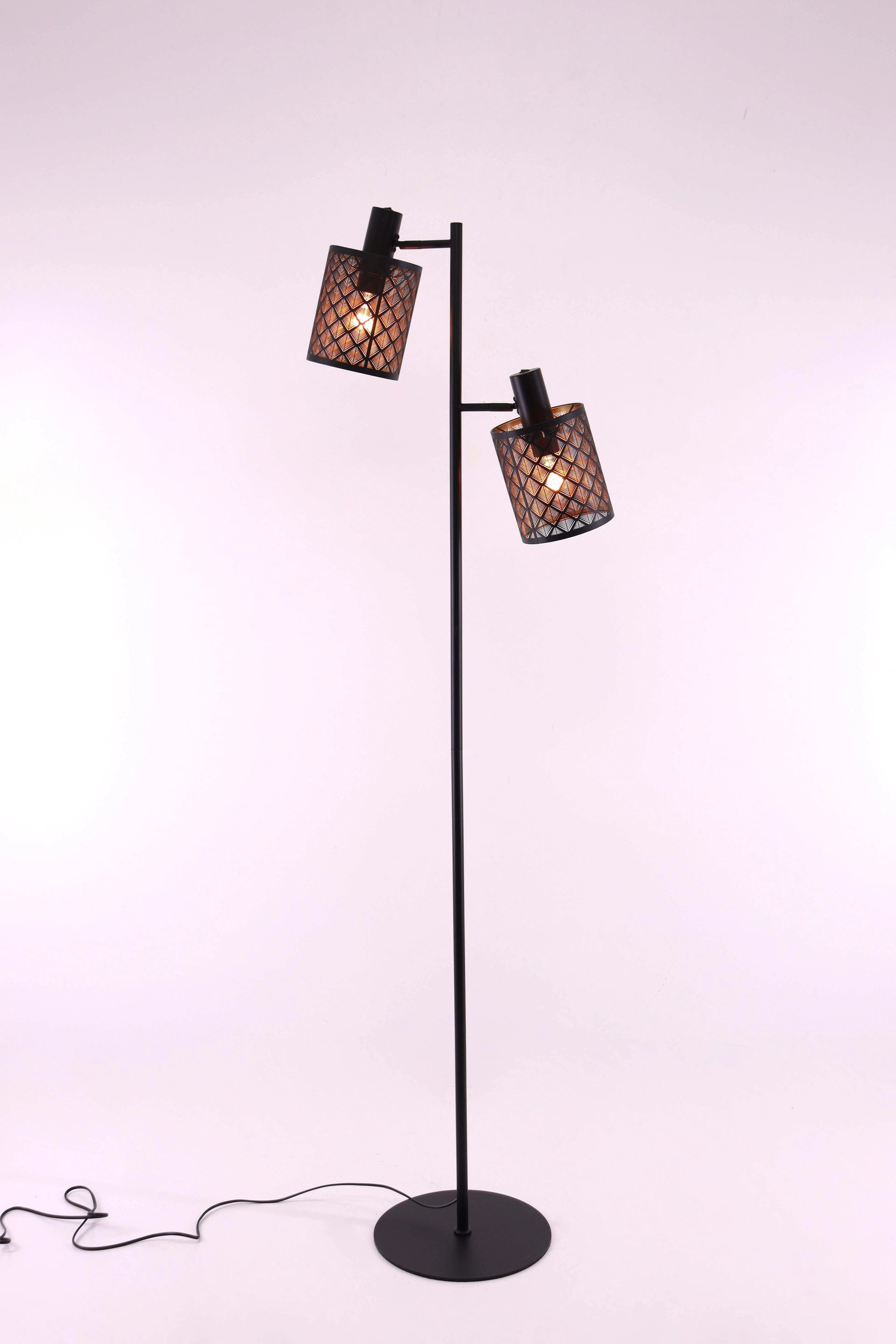 Vloerlamp 2 lichts - zwart met goud - Hoogte 166cm 46646