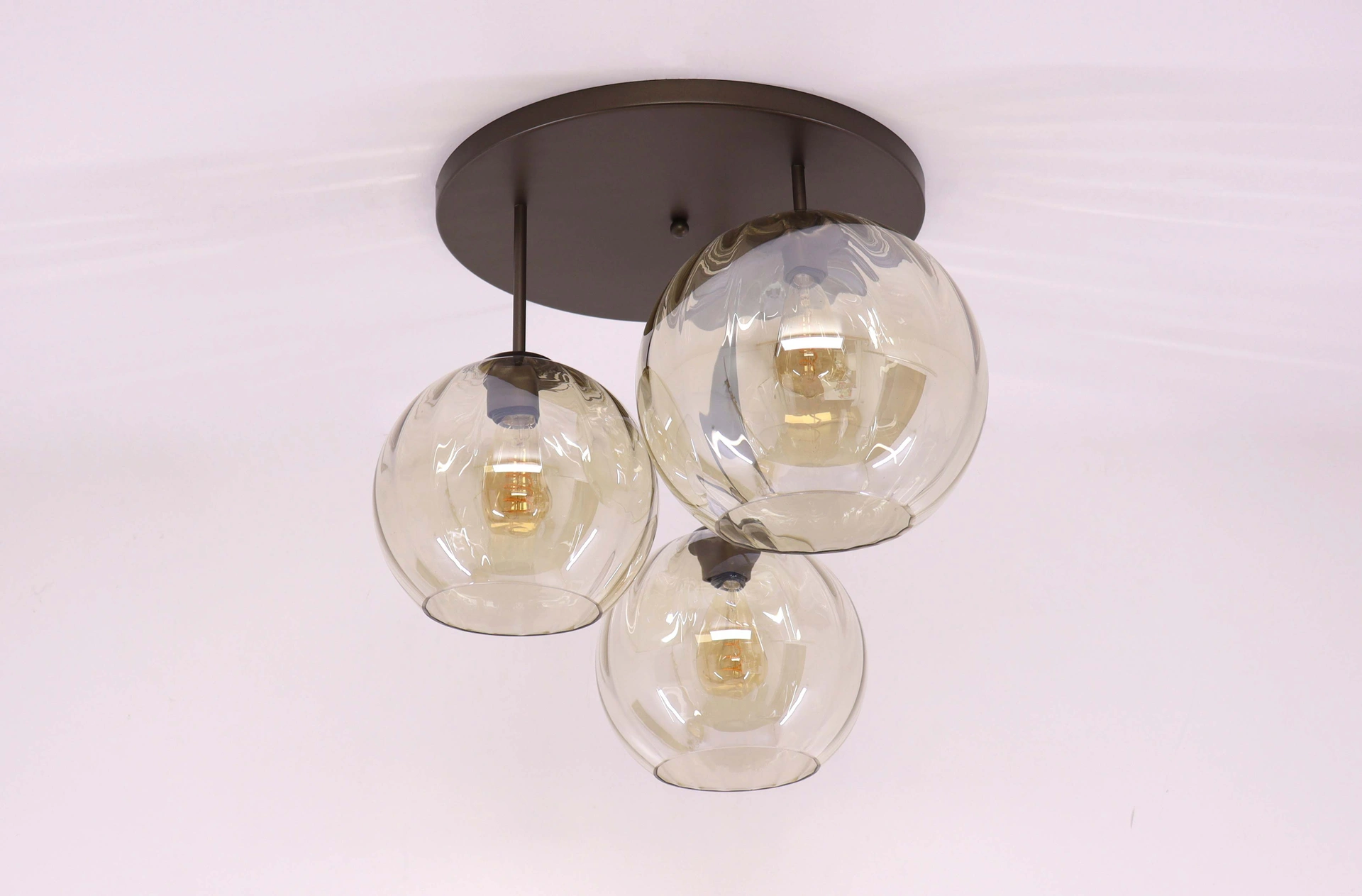 Plafondlamp rond cacao amberglas - 3lichts diameter 45cm  50284