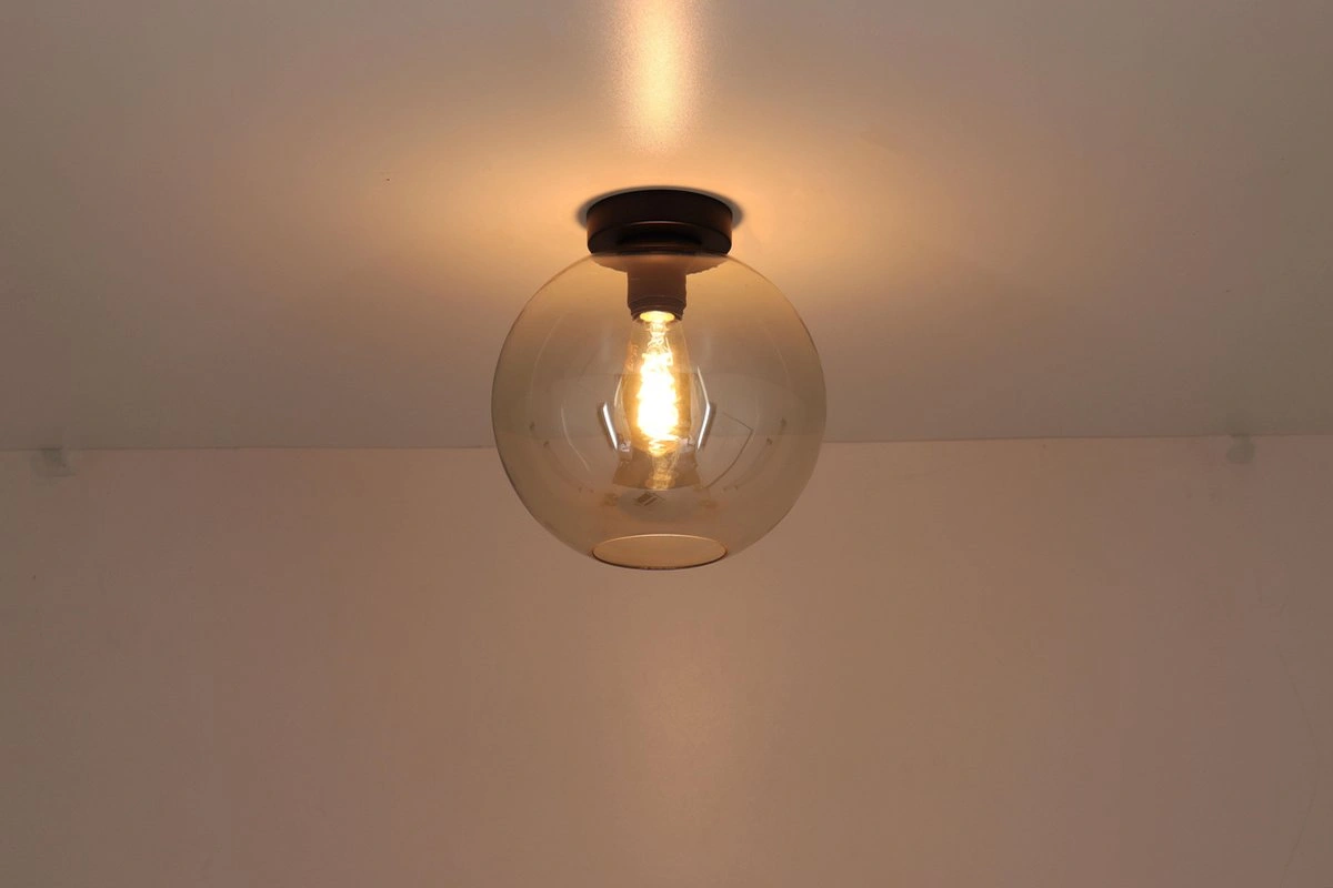 Plafonniere Goud Zwart - Zeer fraaie Amber Bol plafondlamp glas - mat zwart SW10493B