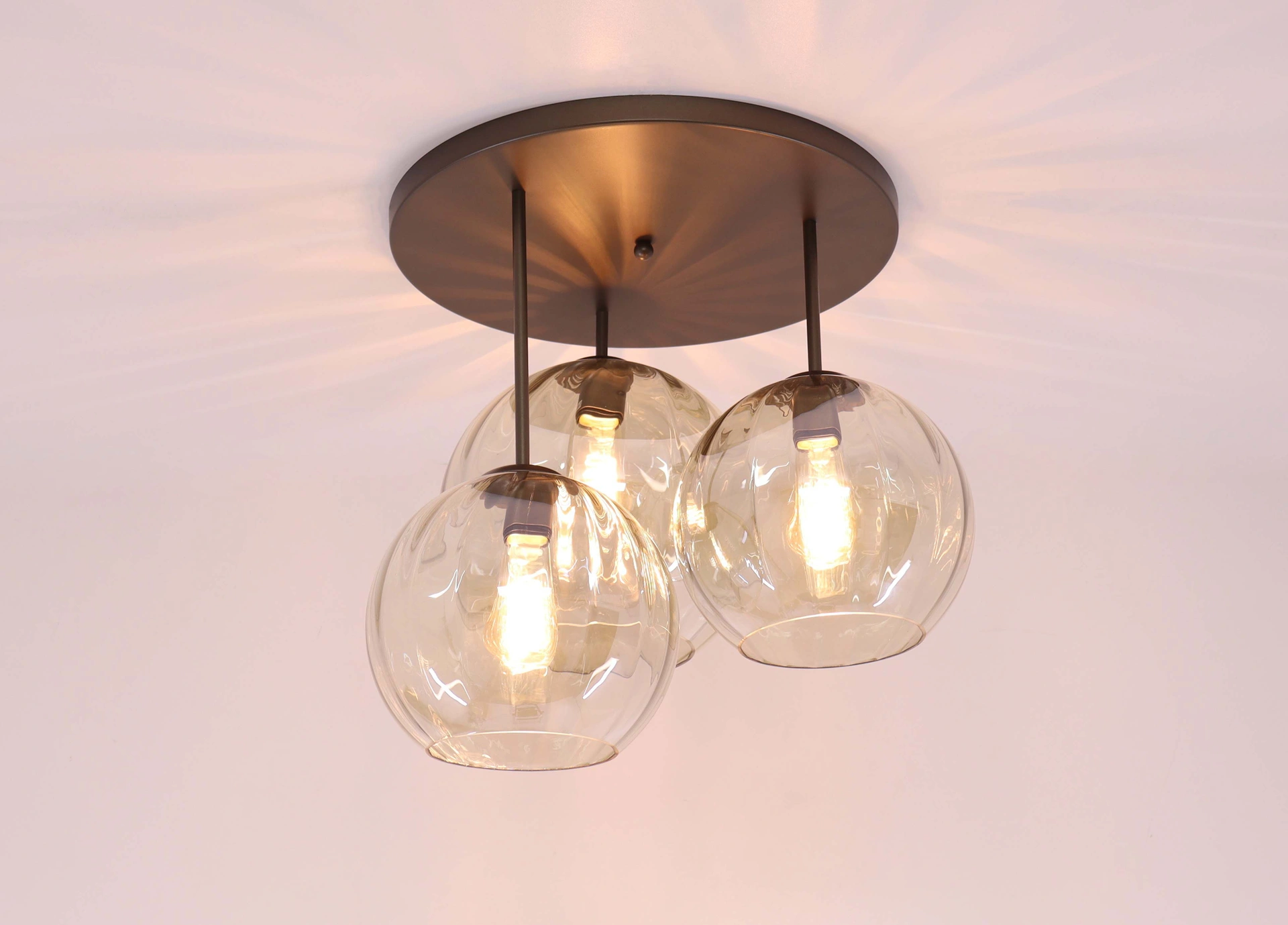 Plafondlamp rond cacao amberglas - 3lichts diameter 45cm  50284