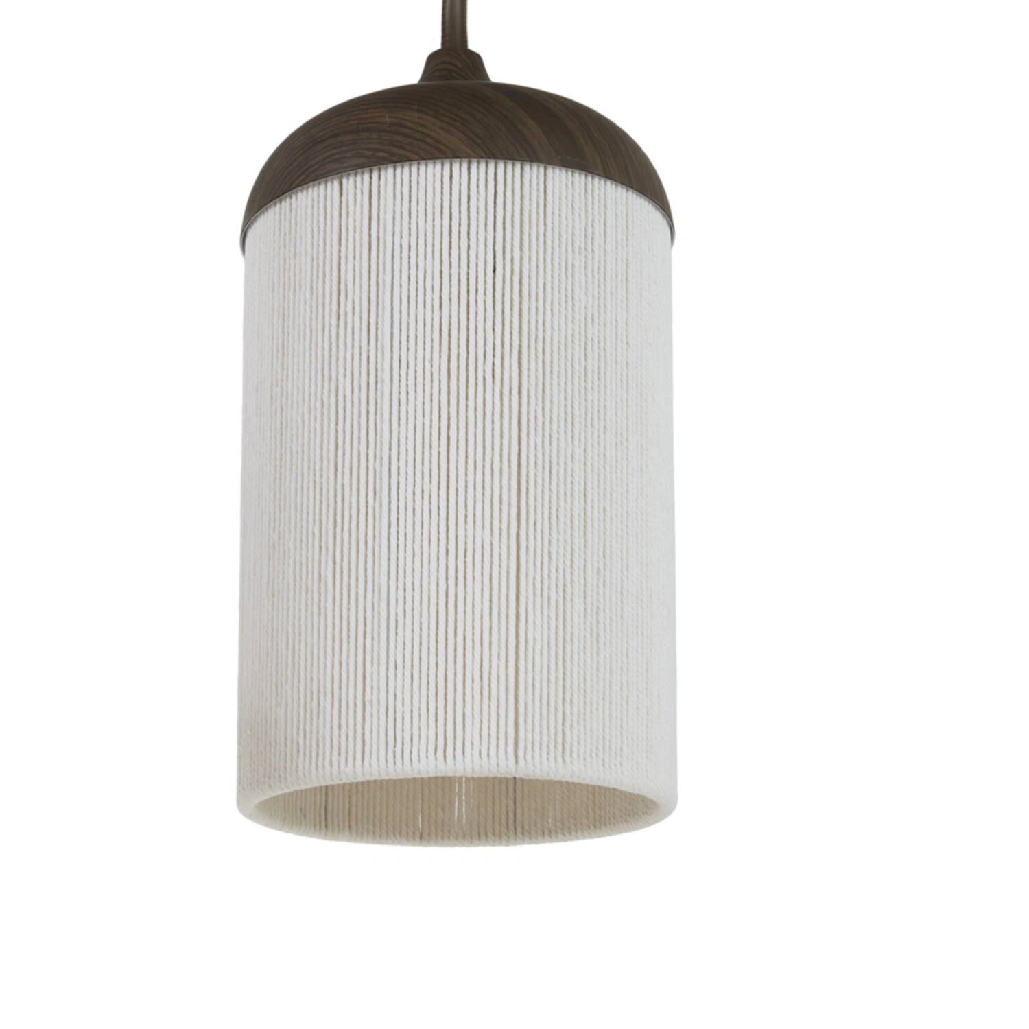 5-lichts Hanglamp Rovena - donkerbruine houtlook met crème touw – 117 cm SW10550